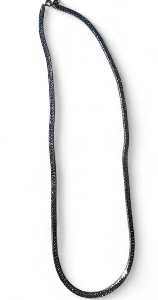Trifari Signed Silver Tone Herringbone Chain Necklace, Metal, No Stone