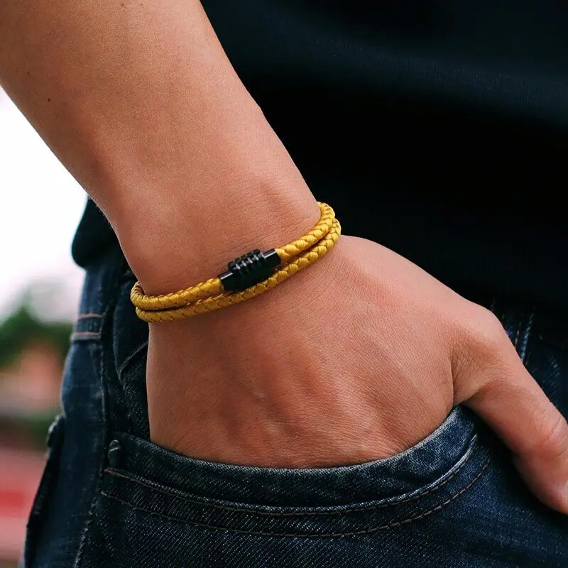 Stainless Steel Keel Rope Bracelet Men Double Layer Magnet Clasp Modern Jewelry