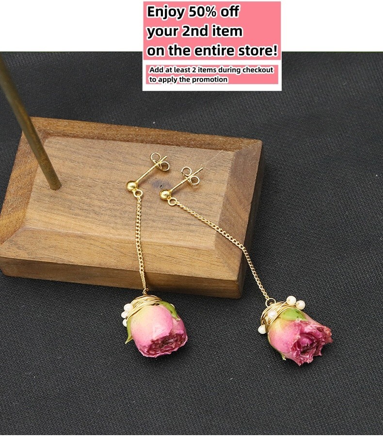 Natural Freshwater Pearl Earrings W/ Real Flowers Boho Baroque Drop 925 Silver