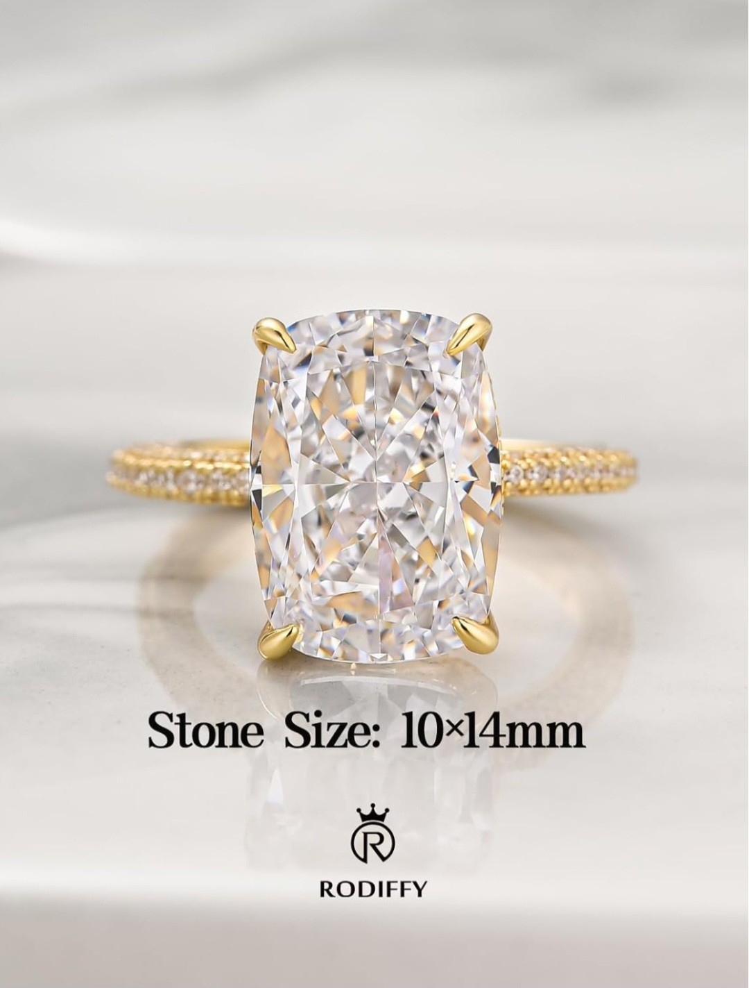 Rodiffy 7 CT. Elongated Cushion Cut CZ. Size. 6 S925 Sterling Silver