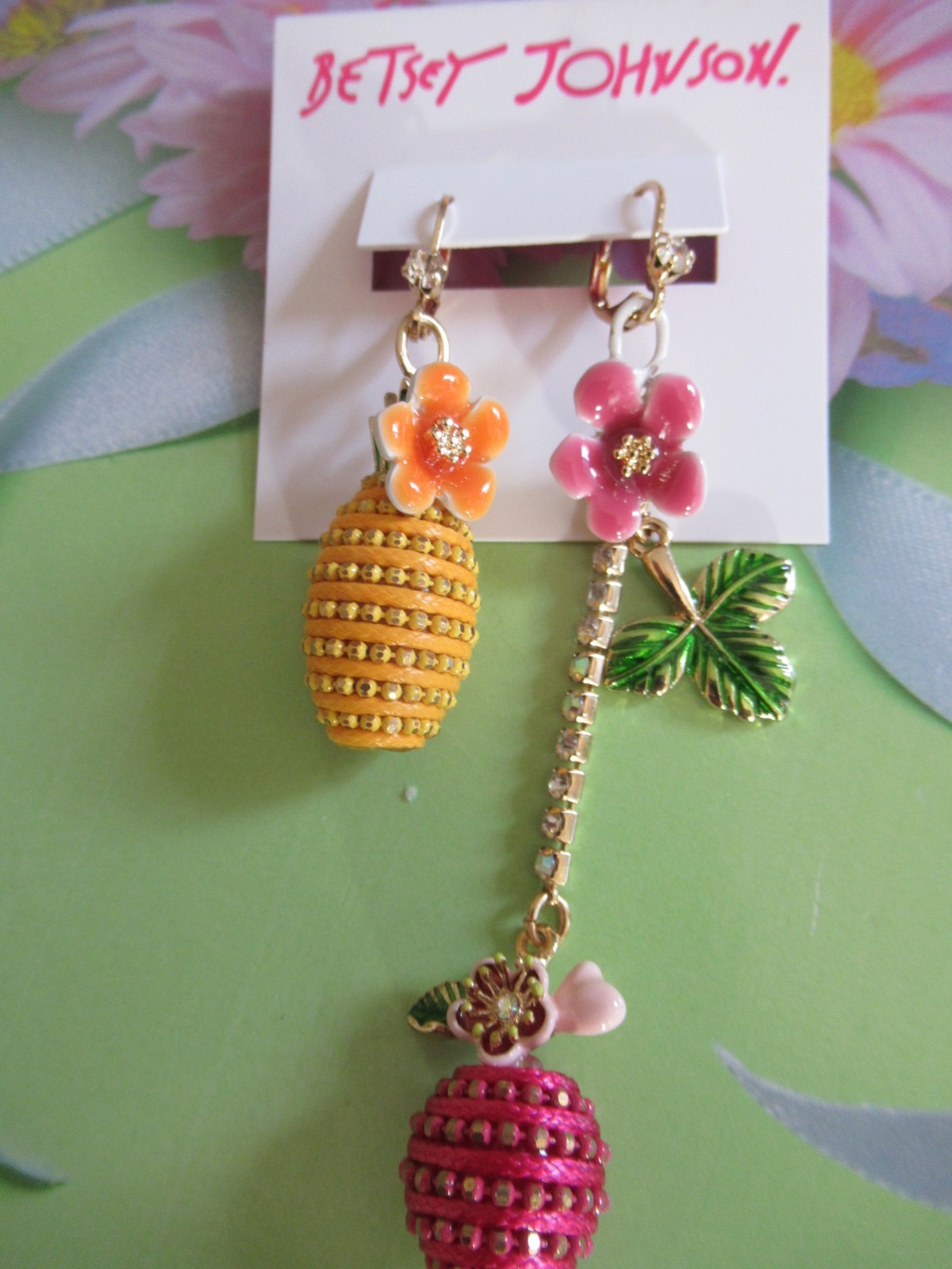 BETSEY JOHNSON Authentic Lovely Fruits And Flowers Mismatched Earrings NWT