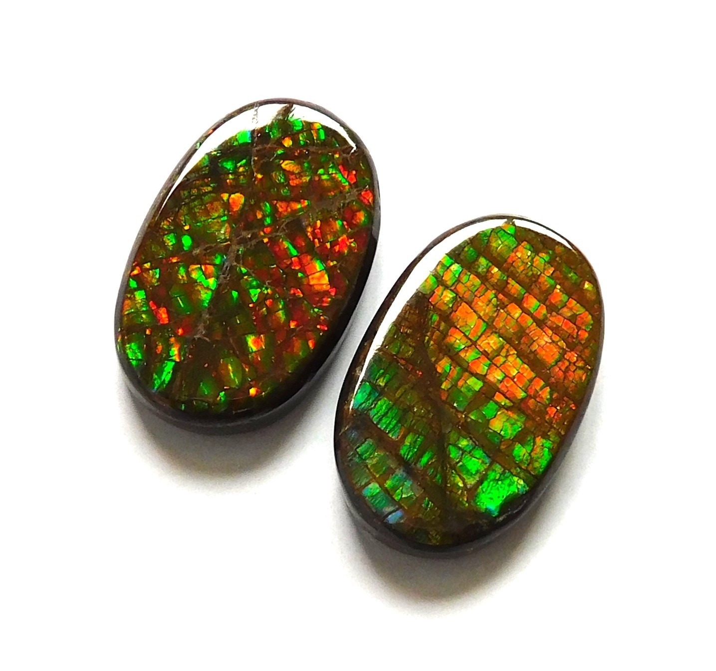 17.95 Cts Natural Ammolite(17.3mm X11.2mm each) Loose Cabochon Match Pair PB05