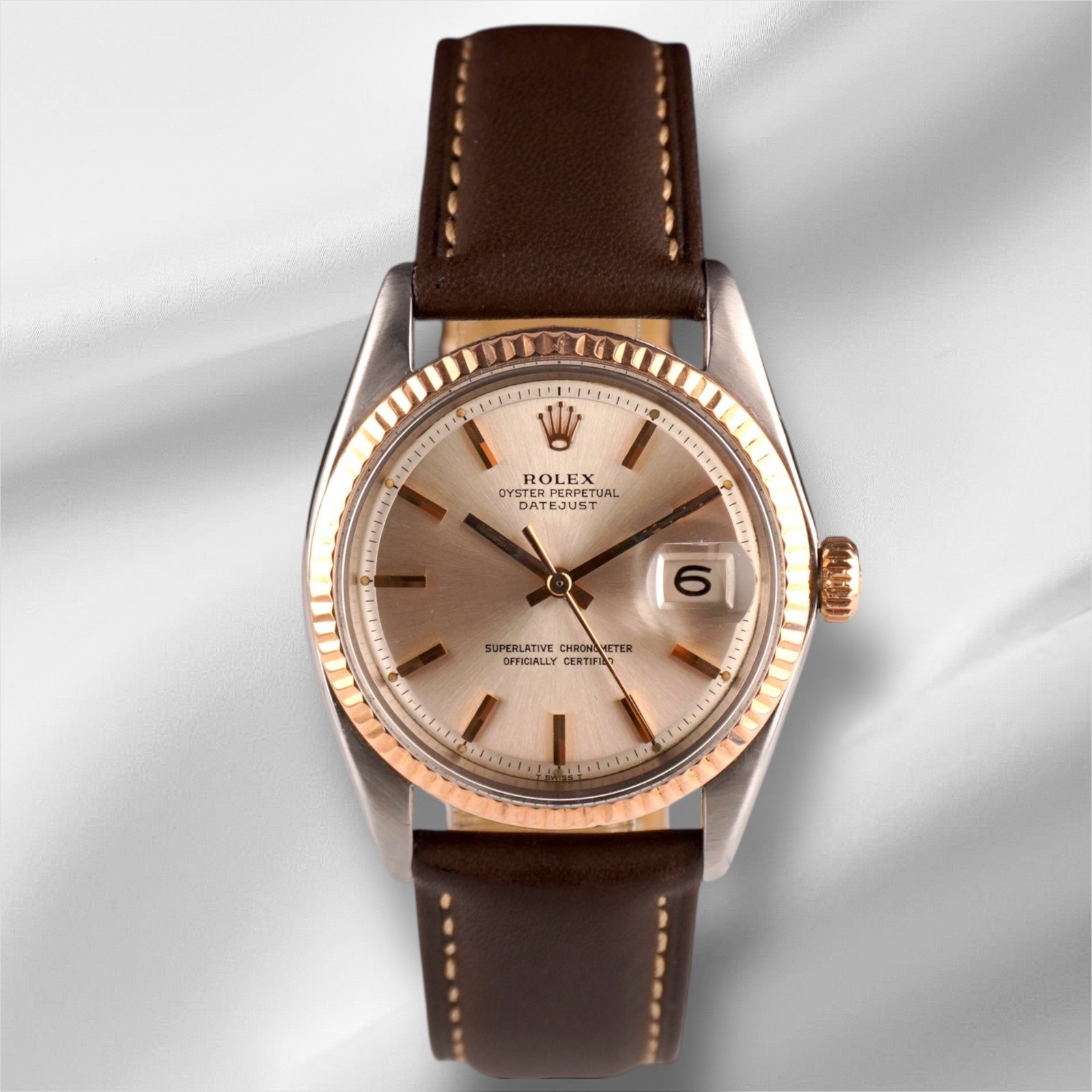 Rolex Vintage 36mm Datejust Silver Dial Steel Rose Gold Fluted Men’s Watch 1601