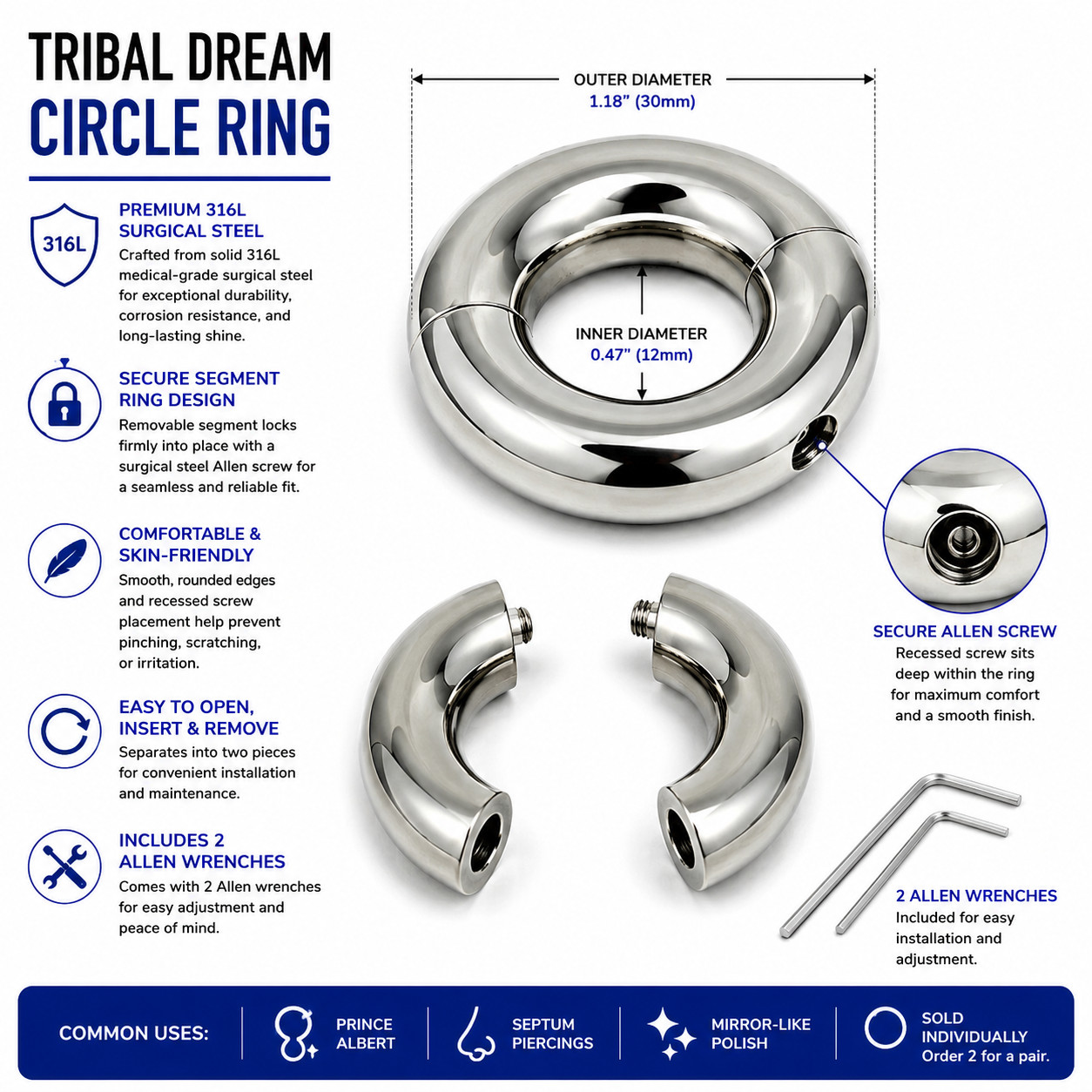 Tribal Dream Circle Ring, Surgical Steel Genital Piercing Jewelry Rings