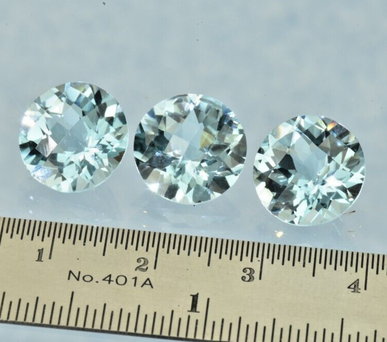 3 pieces Natural Blue Topaz Round Checkerboard Cut 15.56 ct. total 11 mm