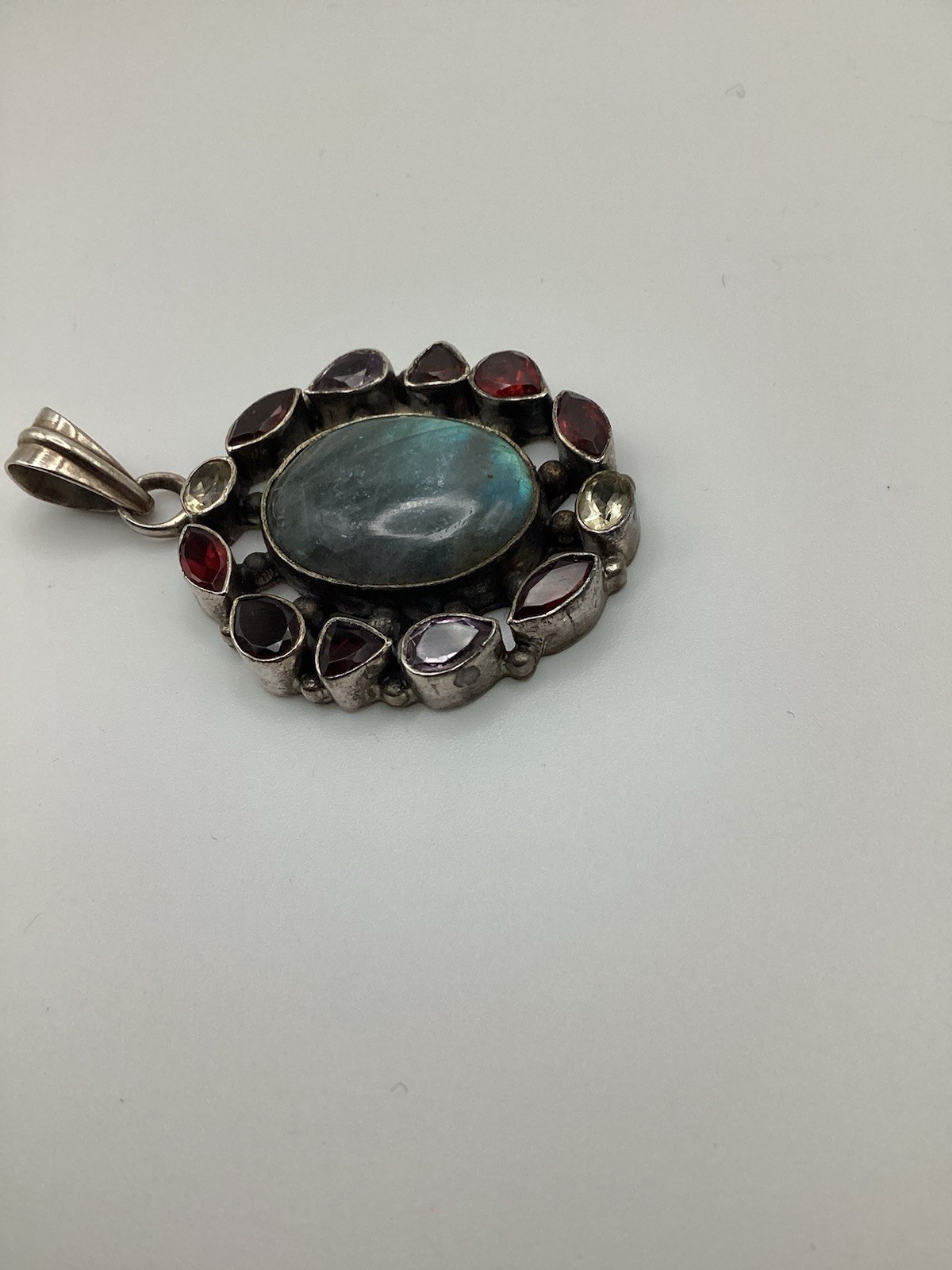 STERLING SILVER PENDANT AMETHYST GARNET PERIDOT IOLITE TOPAZ PEACOCK LABRADORITE