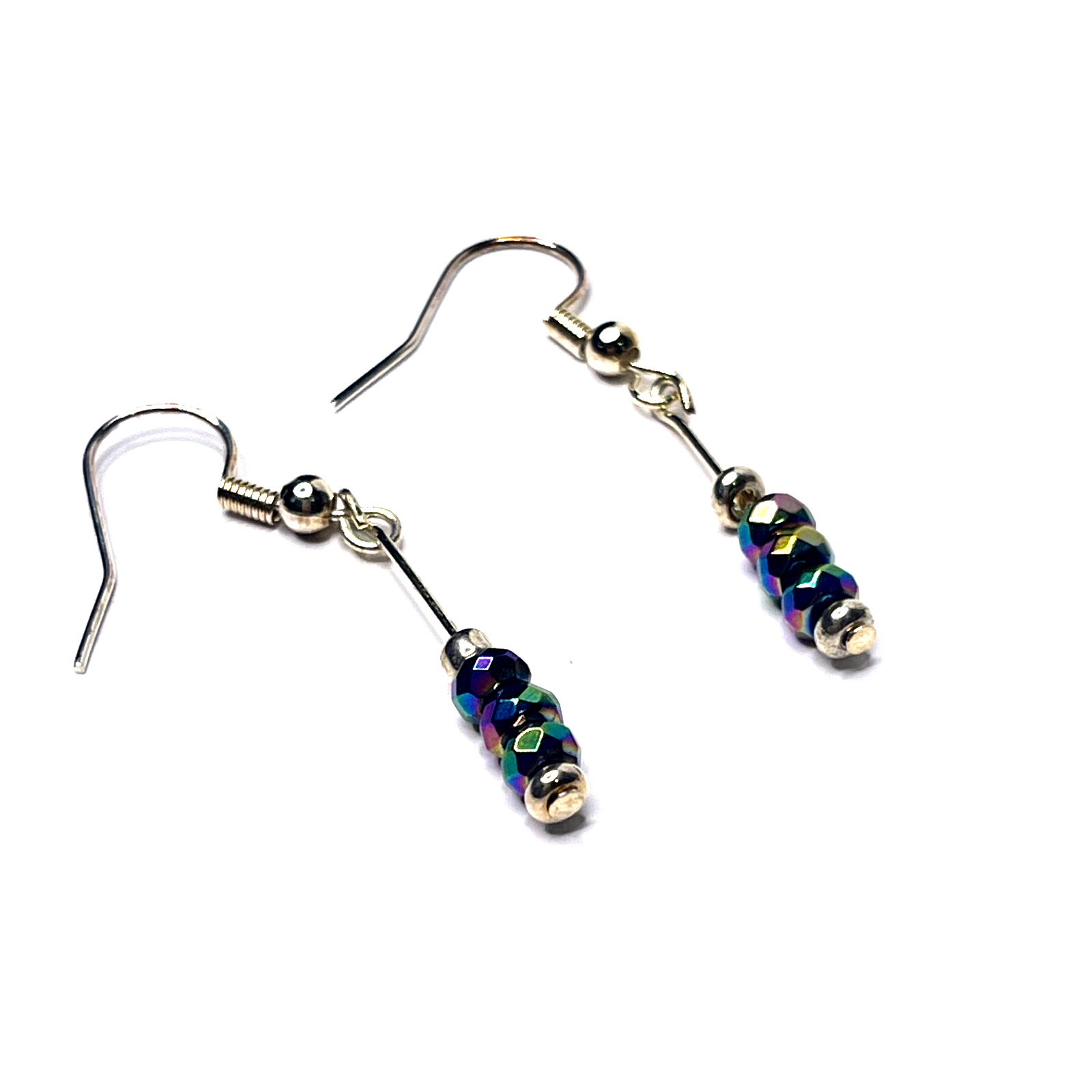 Earrings: 1.75in Hand Beaded Multicolor Glass & Gold Plated Bead Dangle/Drop