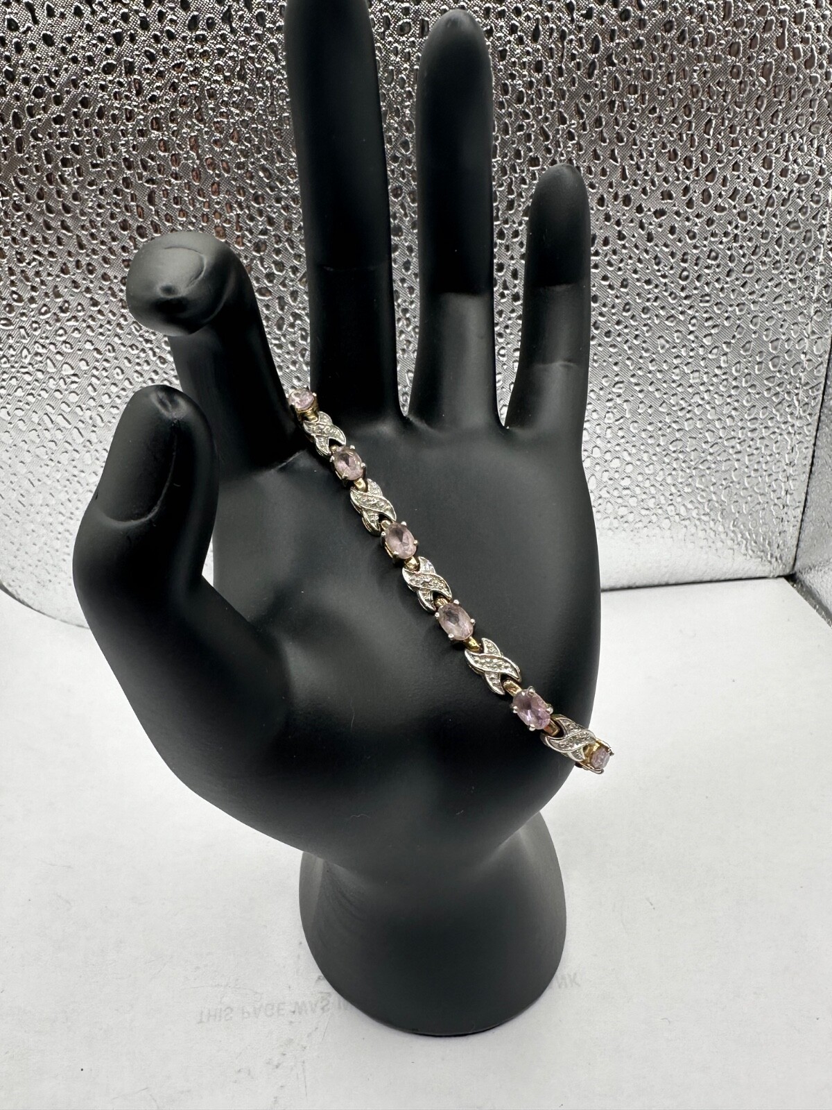Sterling Silver Gold Plated Light Amethyst Tennis X’s & O’s Love Bracelet