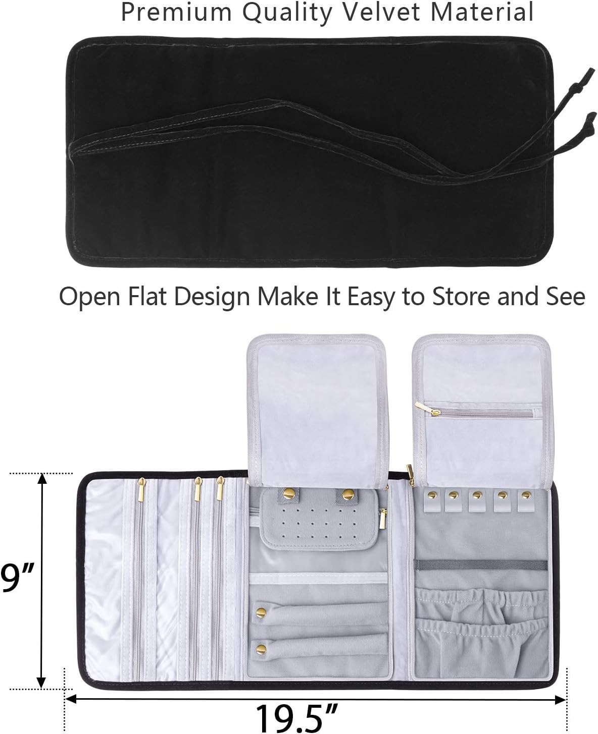 Velvet Travel Jewelry Roll Organizer Jewelry Storage Bag for Necklaces Earrings
