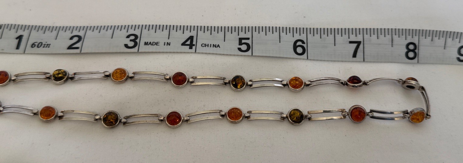 Sterling Silver Multi Color Amber Station Necklace 925 Baltic Amber Bezel Set