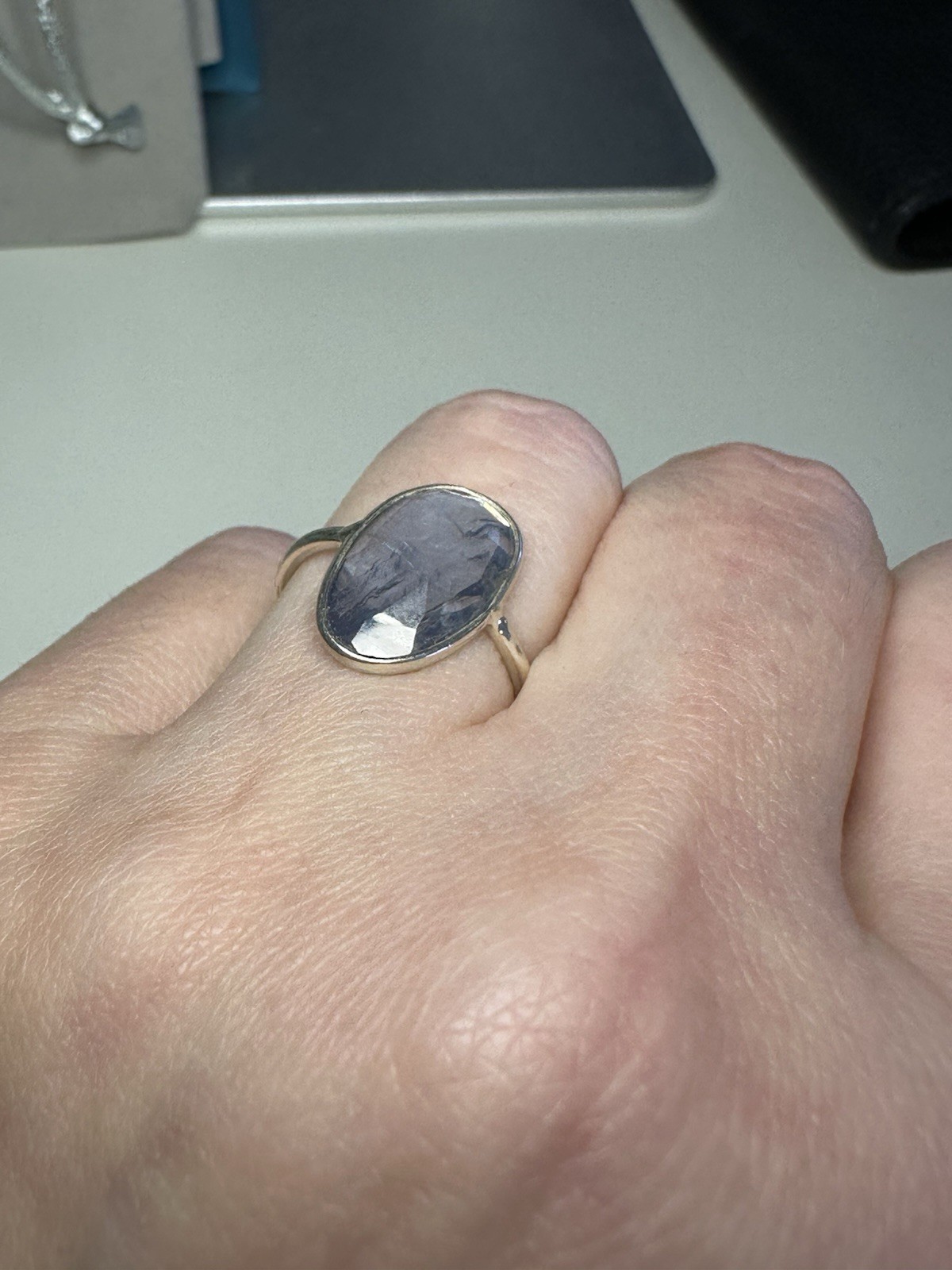 Beautiful Blue Fluorite and .925 Sterling Silver Ring Size 7