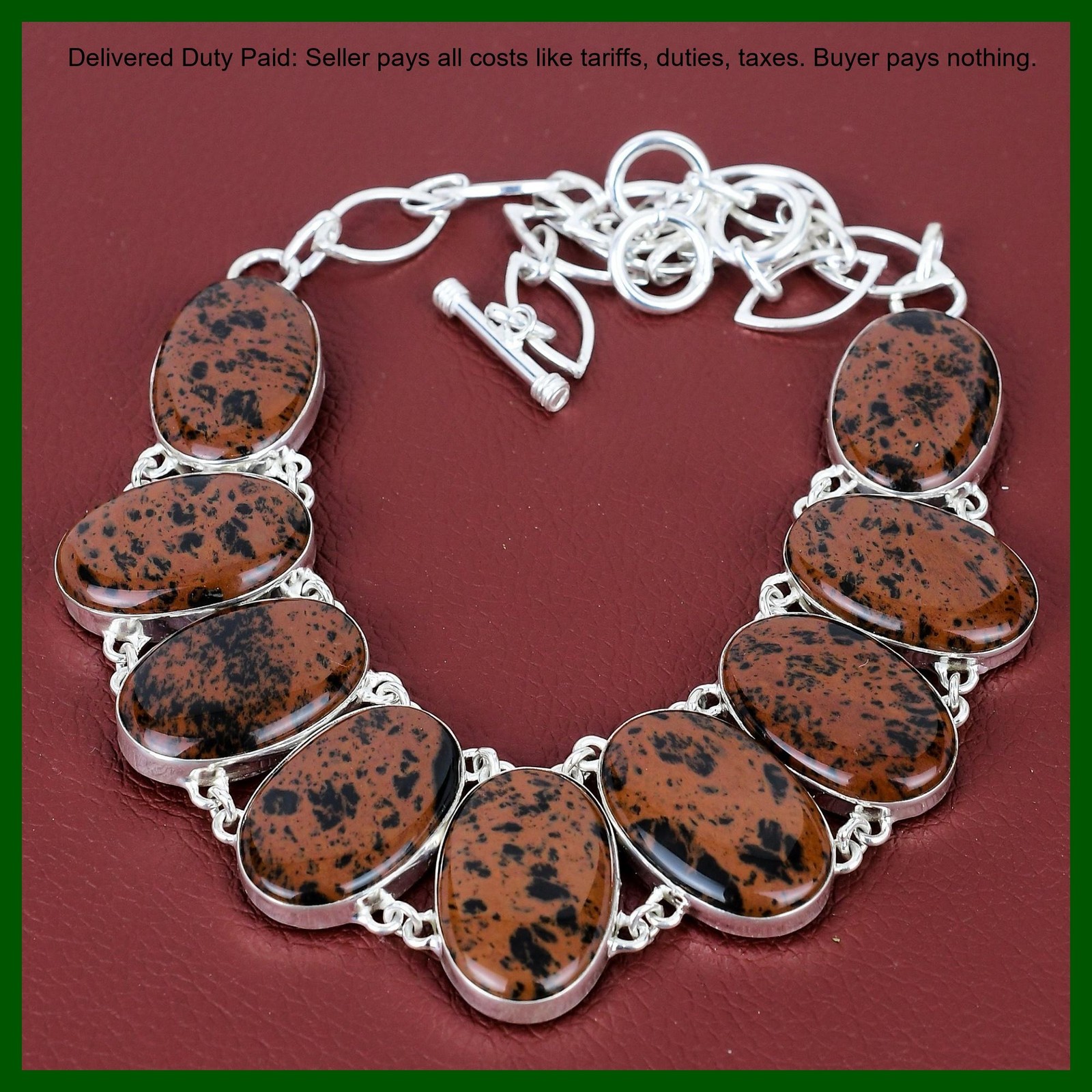 925 Sterling Silver Mahogany Obsidian Gemstone Chain Mother New Necklace Jewelry