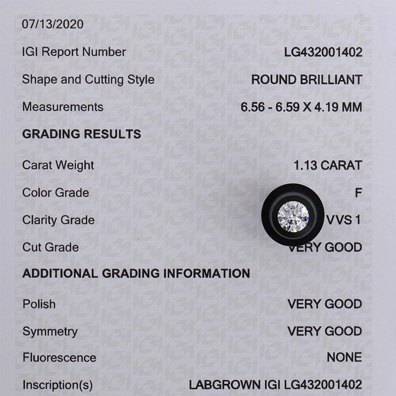 Wholesale IGI Round Cut 0.3-5ct Lab Grown Diamond D Color VVS1 for Fine Jewelry