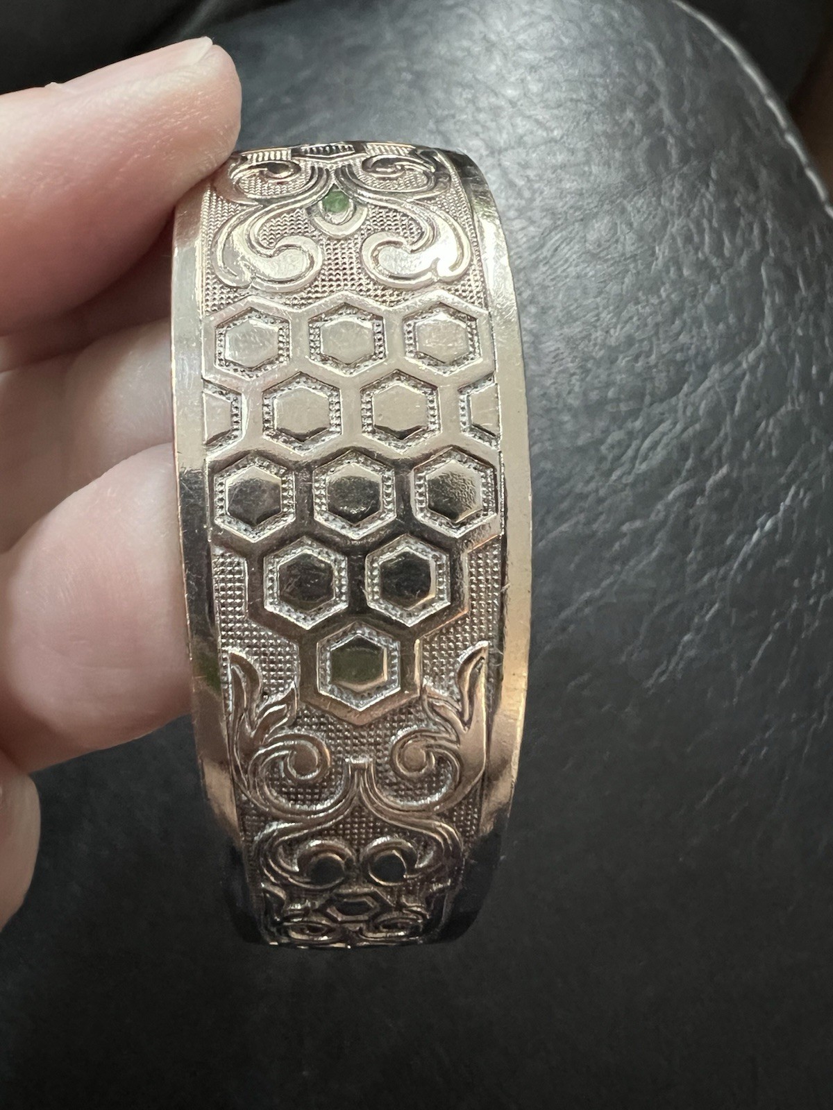 Wide Silver Tone Engraved Cuff Bracelet Floral Scroll Honeycomb Boho