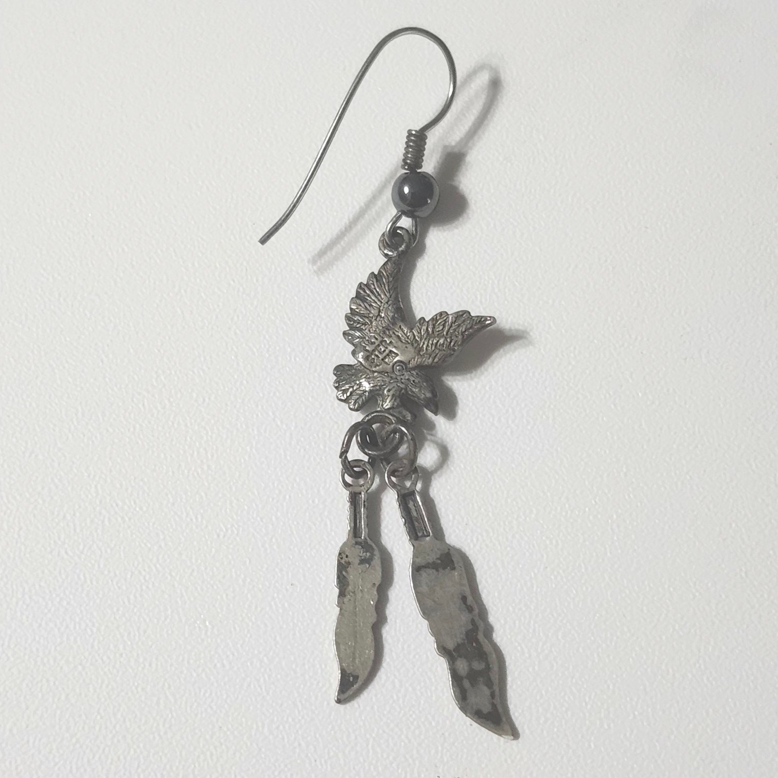 Sterling Silver Eagle Feather Dangle Earrings Bird Western Hook Pierced 5.59g