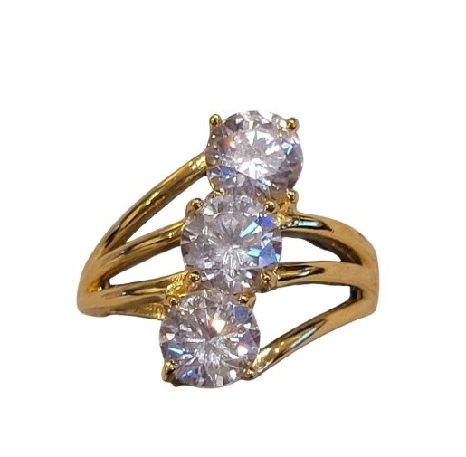 Fusion Creations Yellow Gold 925 Sparkling CZ Cocktail Ring Sz 6 Signed