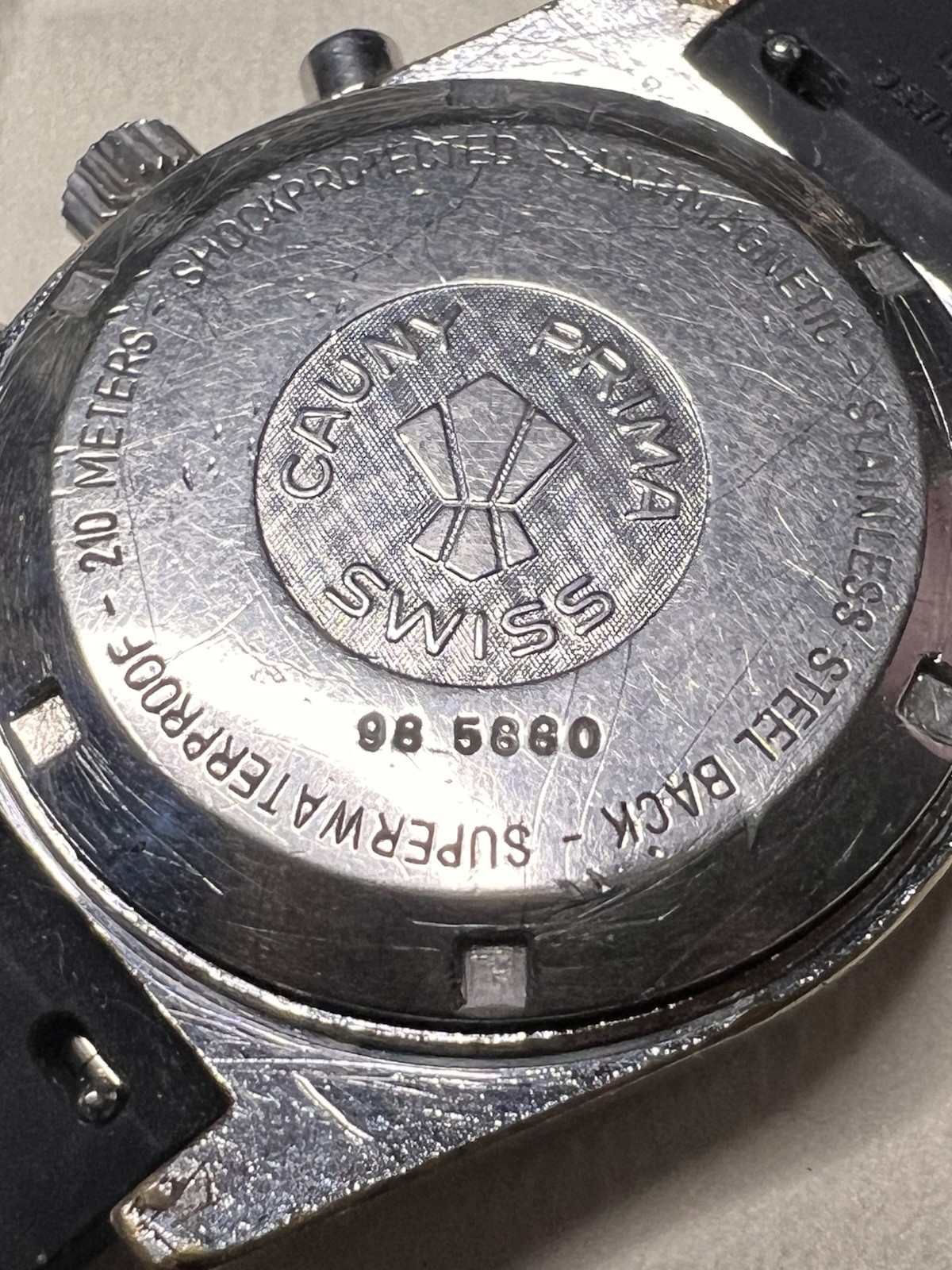 Vintage Swiss Jumbo Cauny Prima Chronograph Diver – Valjoux 7734 – Rare Model