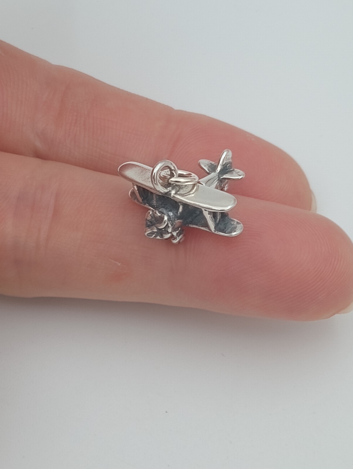 biplane charm sterling silver 3d aircraft 925 pendant charm 24″ chain plane