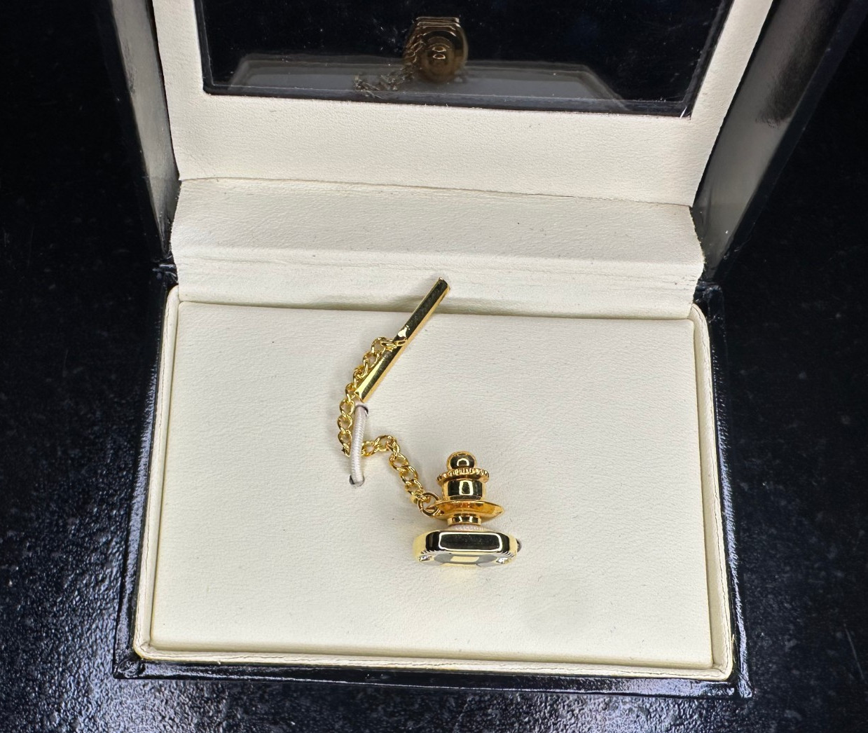 NEW Men’s STAFFORD TIE TACK CHAIN CLIP Black Gold Silver Tone Rhinestone Formal