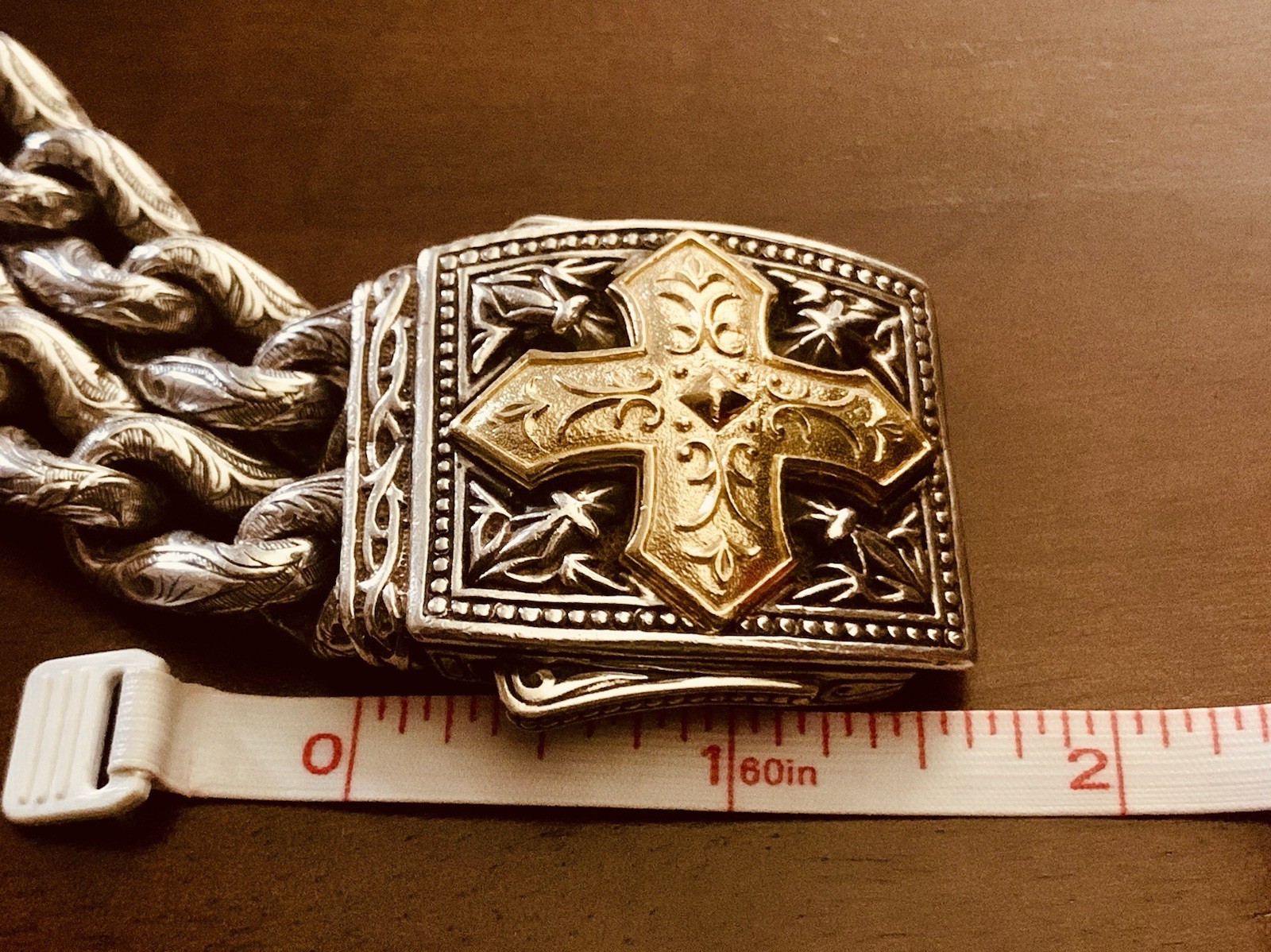RARE Scott Kay UNKAGED 18K/Sterling Silver MASTERPIECE Gold Cross Bracelet 8”