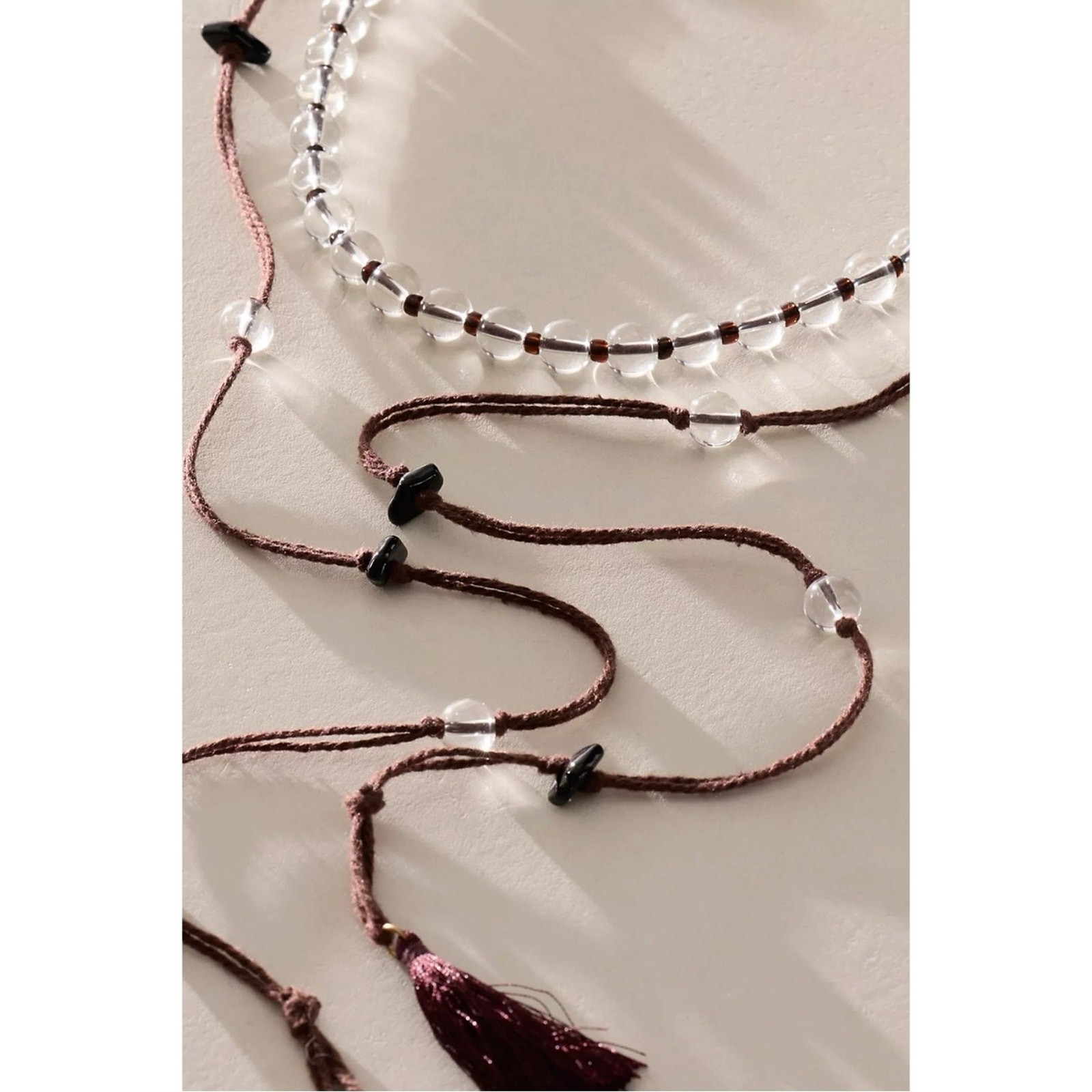 Free People Bohemian Witchy Mayfield Beaded Lariat Choker Necklace NWT Burgundy