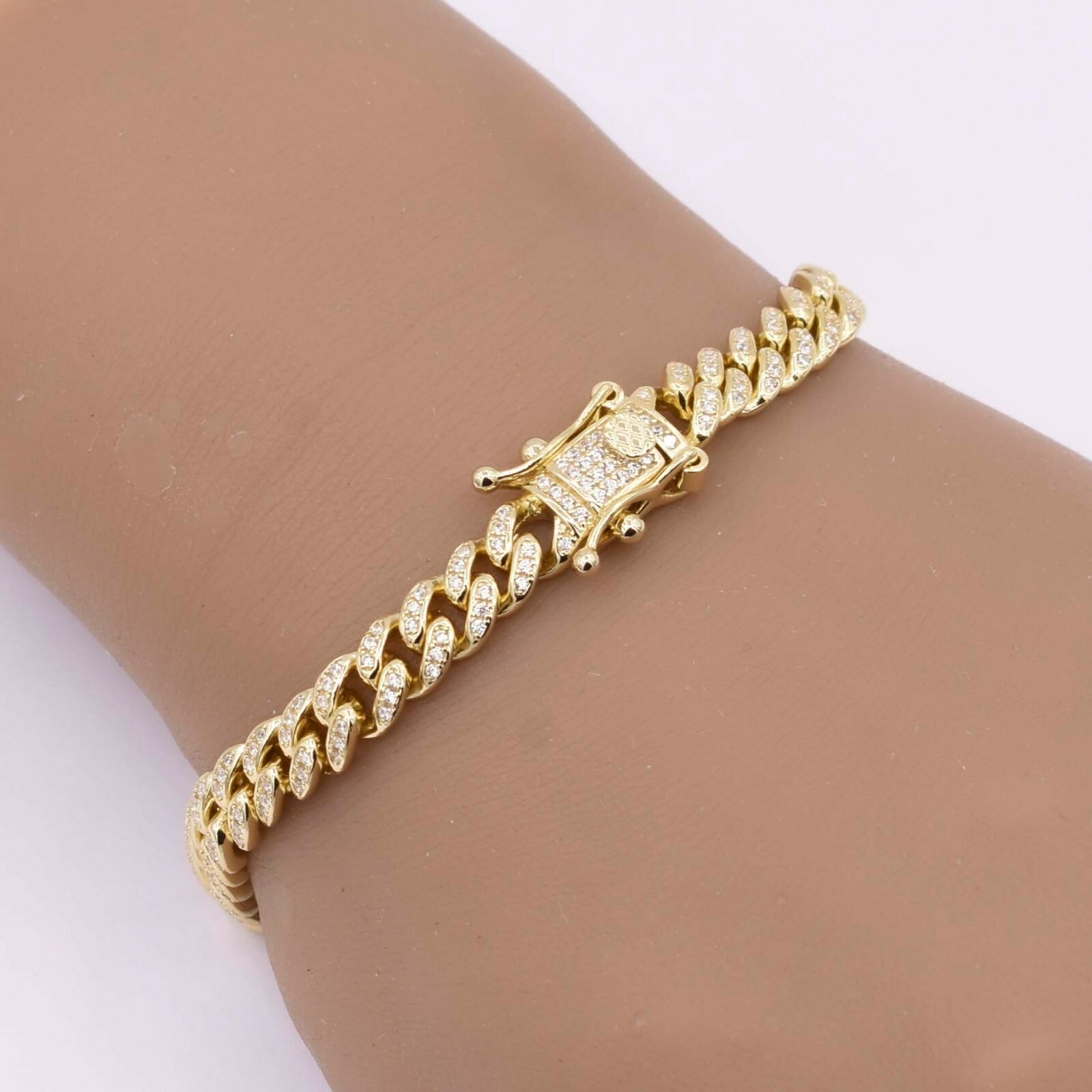 6.5mm Miami Cuban CZ Link Bracelet 14K Yellow Gold-Plated Sterling Silver 925