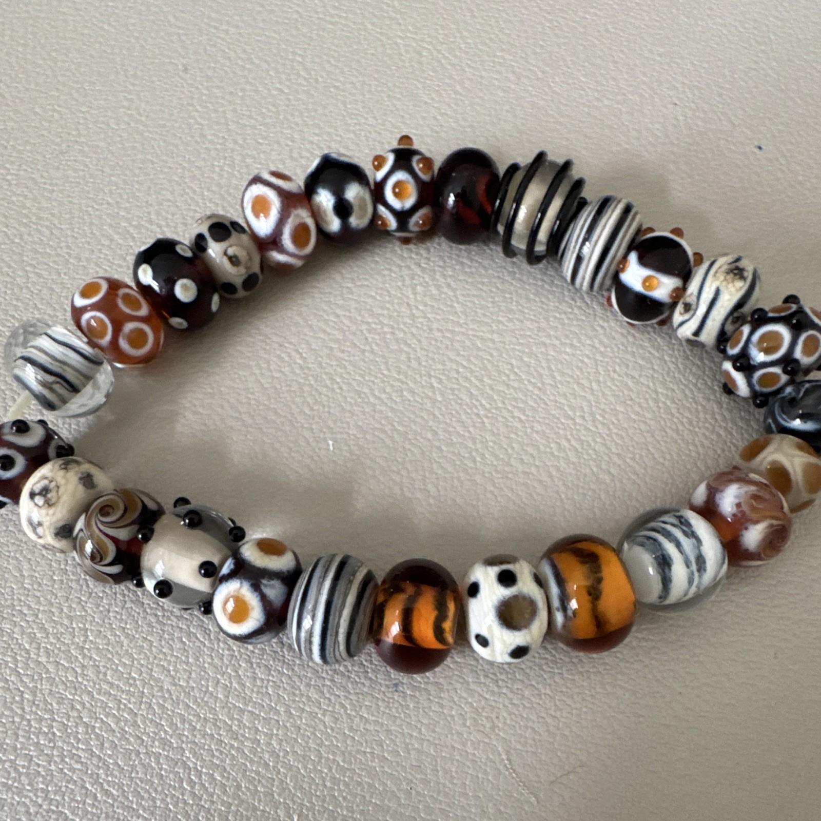 Glass Lampwork Beads – Brown/Black/White/Cream – NOS – approx 8-10 mm – 26 pcs