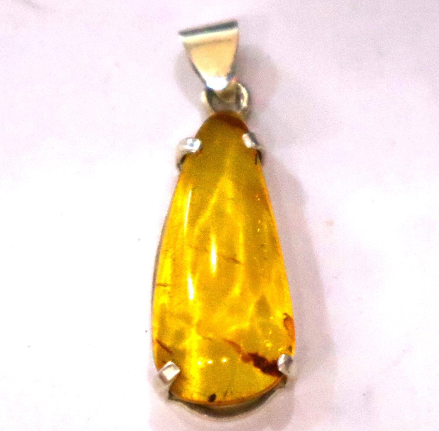 Lovely Natural Translucent Yellow Green Amber .925 Sterling Silver Pendant 42mm