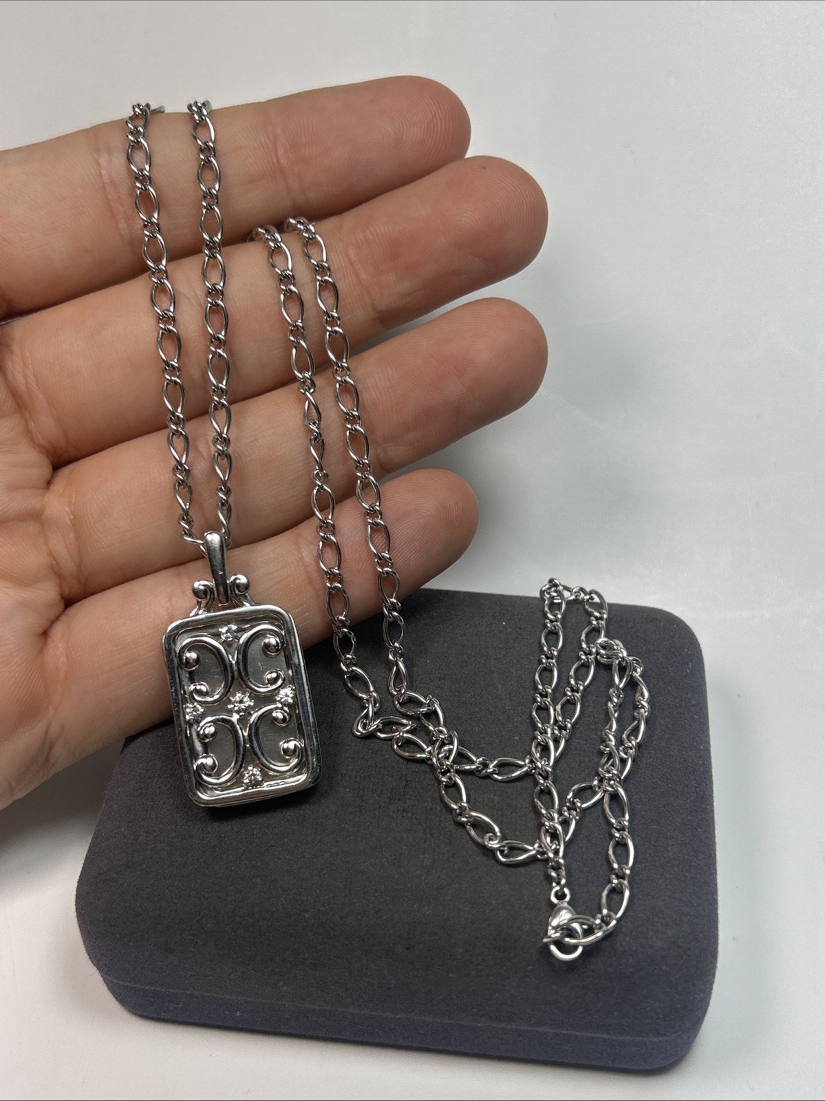 Monica Rich Kosann Sterling Silver Rectangular Gate Sapphire Locket Necklace