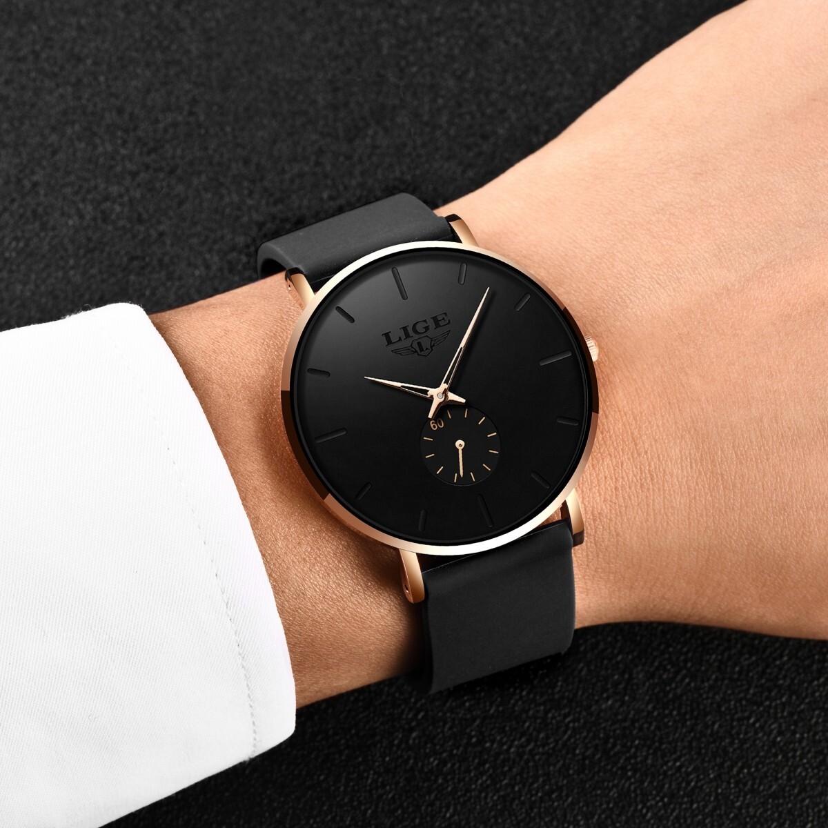 LIGE Men’s Watch Ultra-thin Stainless Steel Quartz Waterproof Luxury Wristwatch