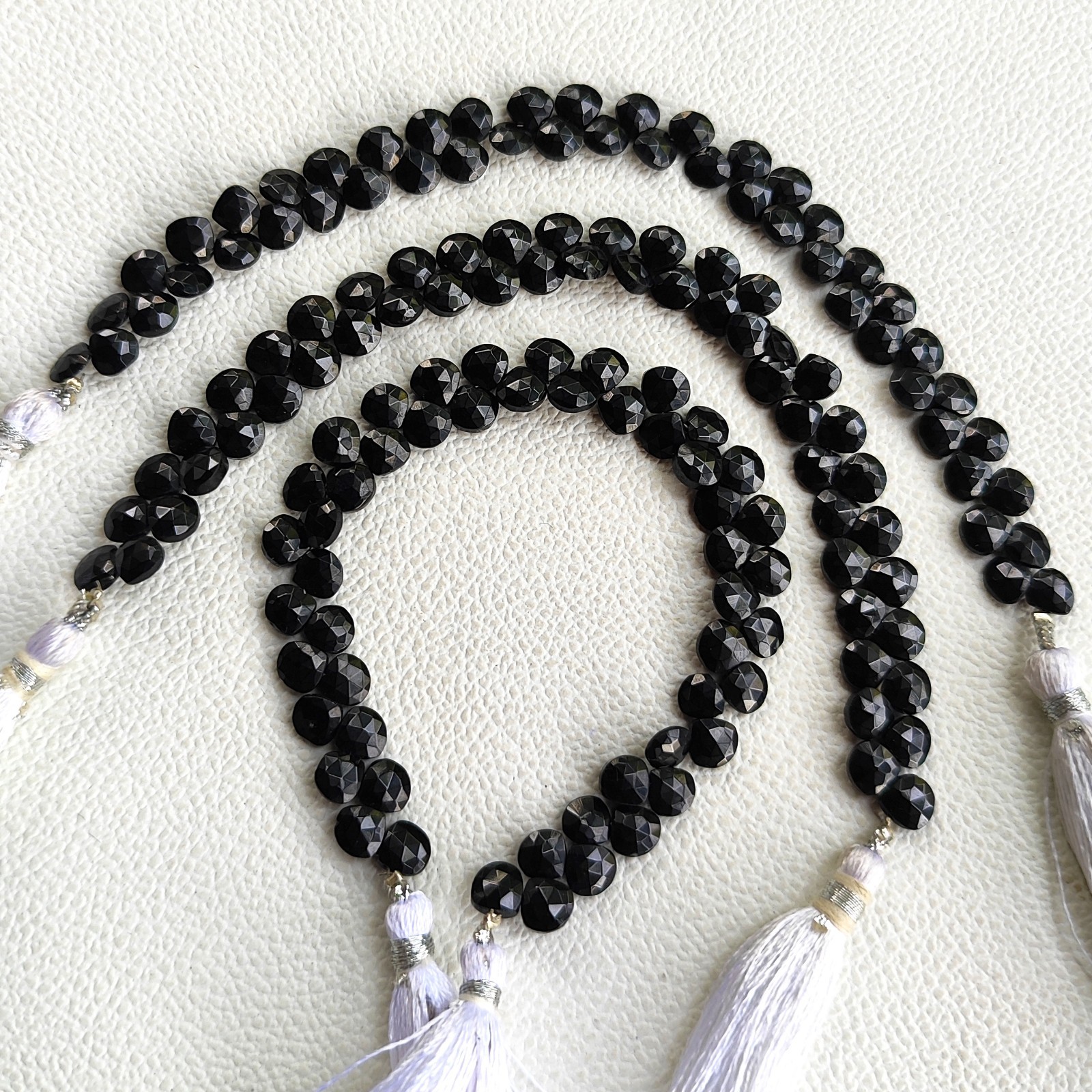 Genuine India Black Spinel 6mm Faceted Heart Briolette Beads 7″ Gemstone Strand
