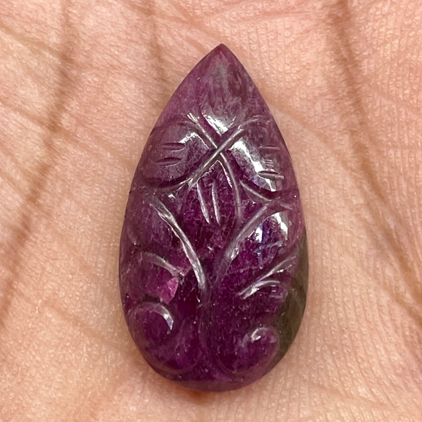 15.85 Cts Natural Ruby Unheated Pear Hand Carved Red Loose Gemstone
