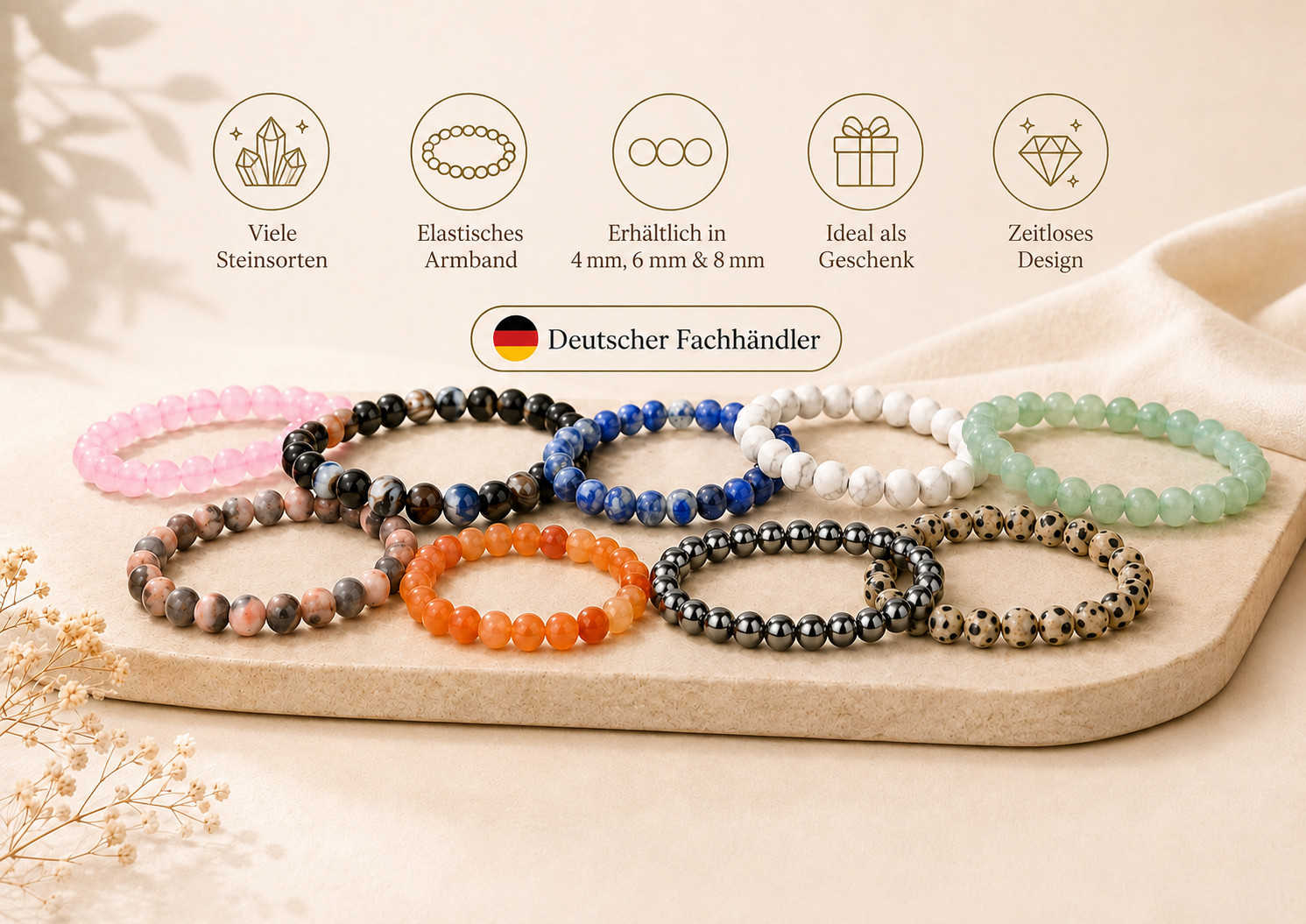 Gemstone Bracelet Natural Stone 4mm / 6mm / 8mm Round Elastic Ladies Mens