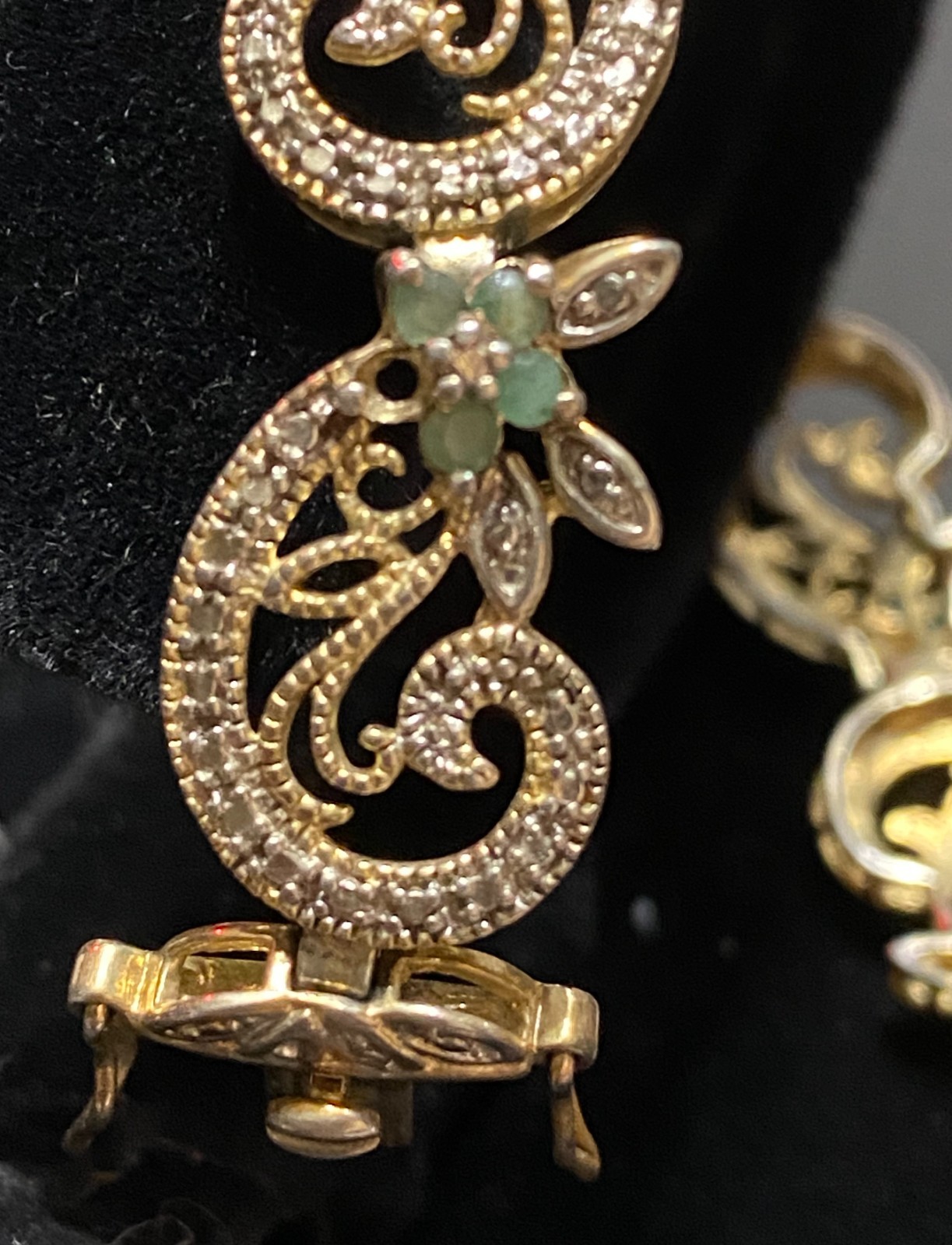 Vintage 925 Sterling Silver Gold Plated Filigree Gemstone Bracelet 7.5″ TDL
