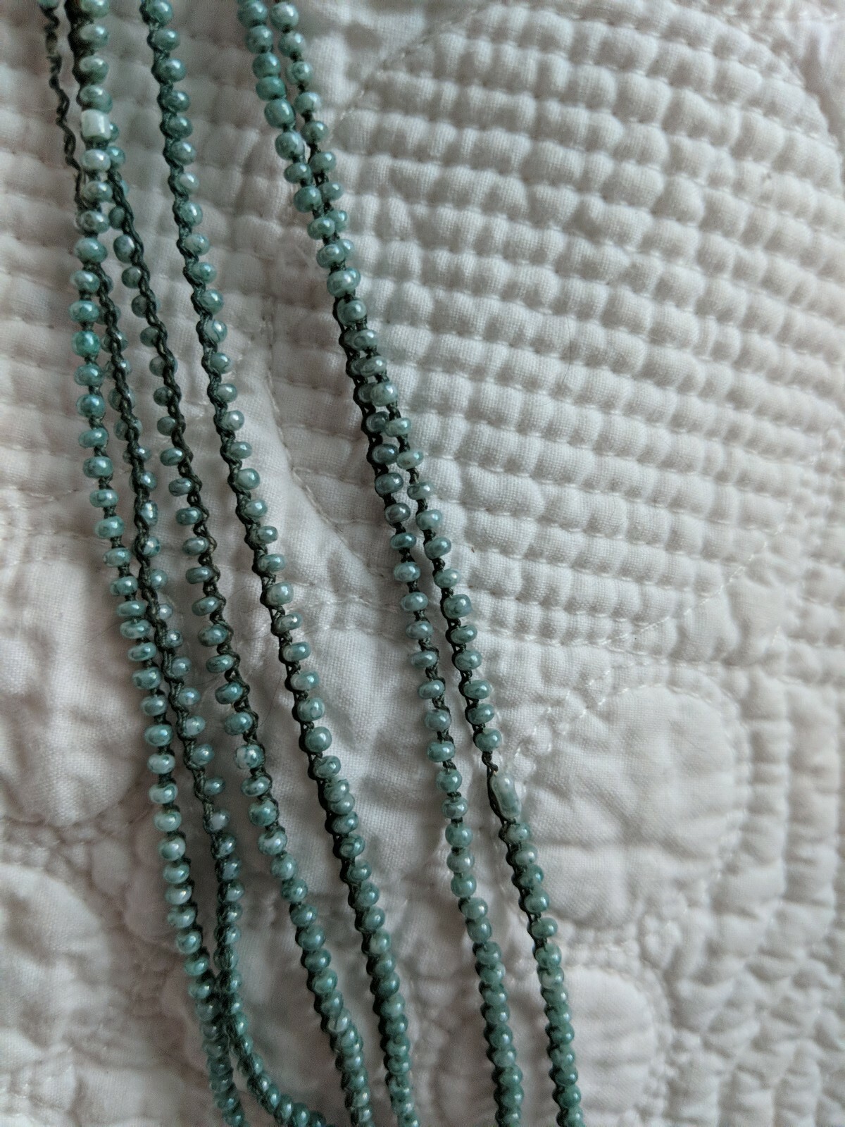 VINTAGE Aqua Green Iridescent Glass Seed Bead Strand Attached to String