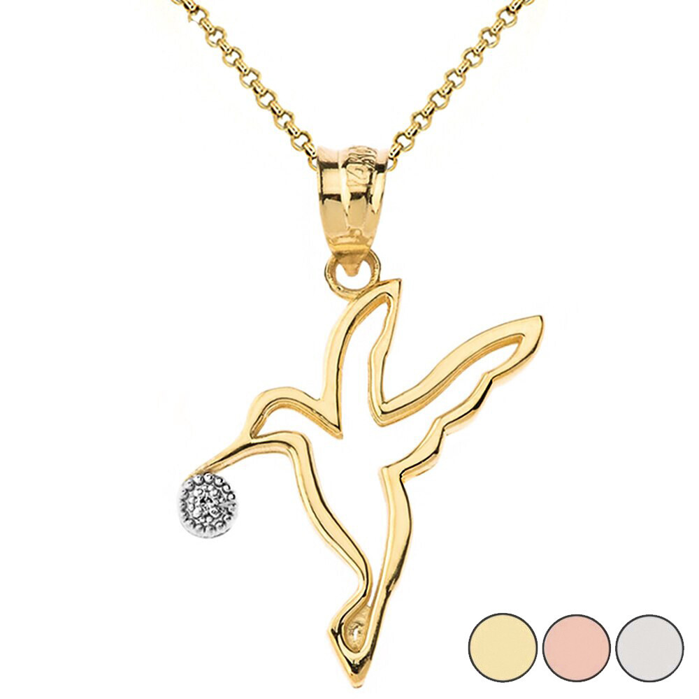 Hummingbird Outline Solitaire Pendant Necklace in Gold (Yellow/Rose/White)