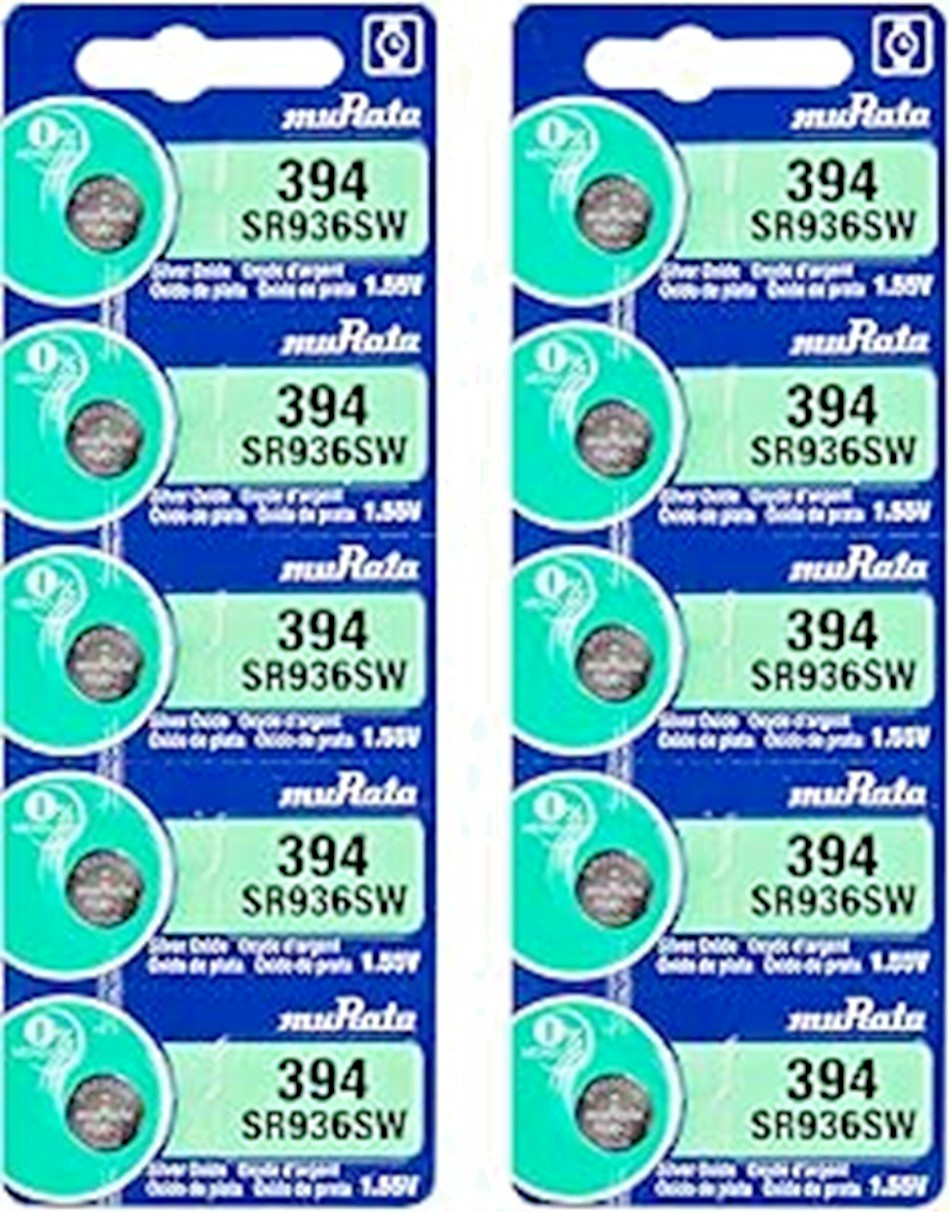Ten (10) Murata 394 Battery SR936SW 1.55V Silver Oxide Button Cell Batteries