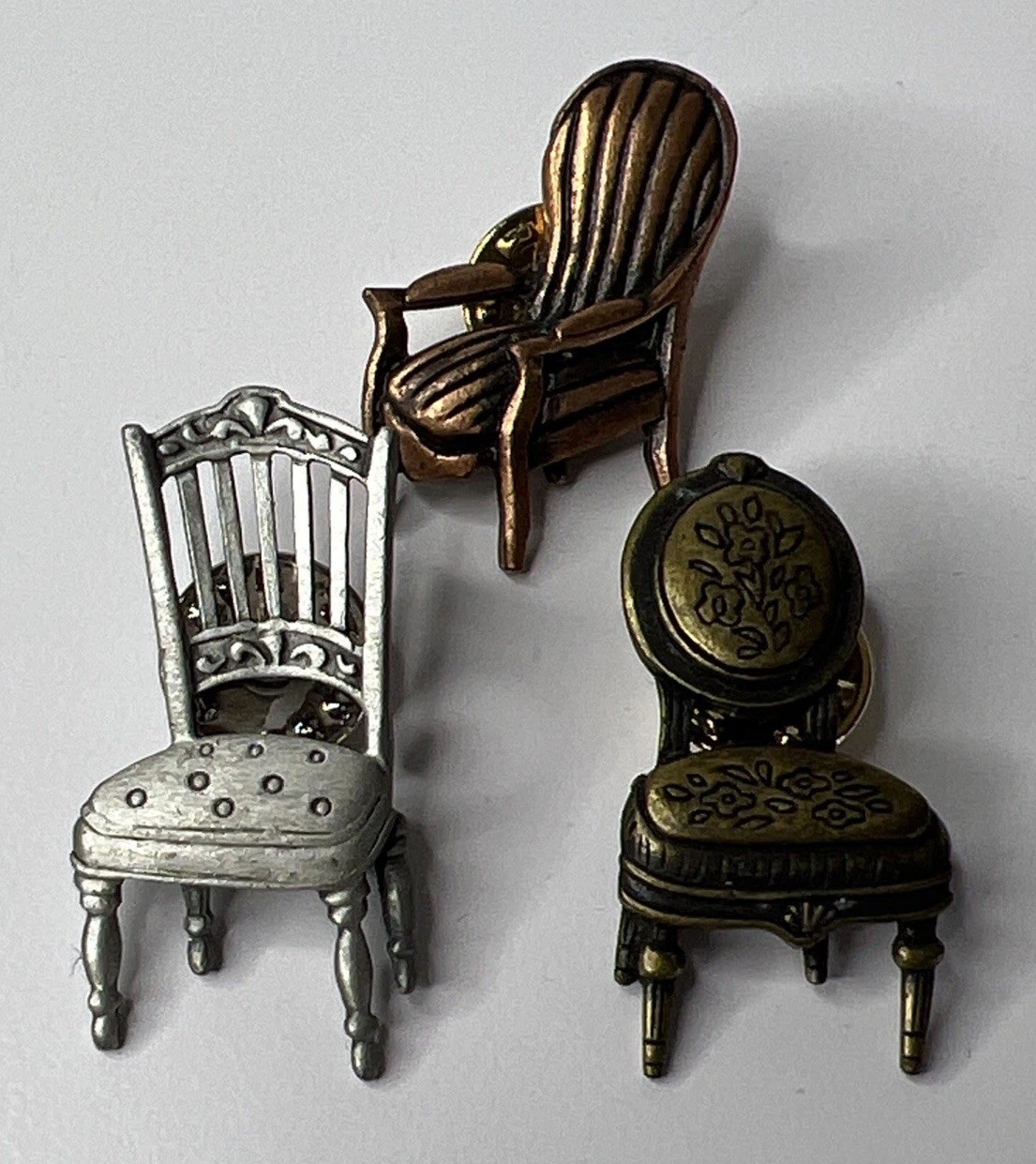 Set Of 3 Vintage JJ Mini Chair Pins Assorted Color & Styles