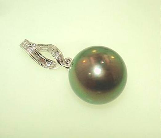 14k White Gold 13.7mm 17.45Cts Black Tahitian Pearl 0.045Cts Diamond Pendant #3