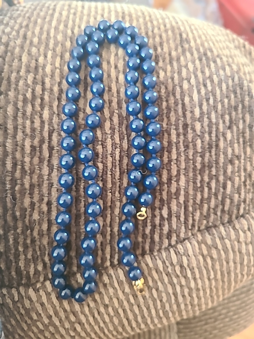 2 Monet Hand Knotted Glass Bead Necklaces Navy Blue White with blue earrings