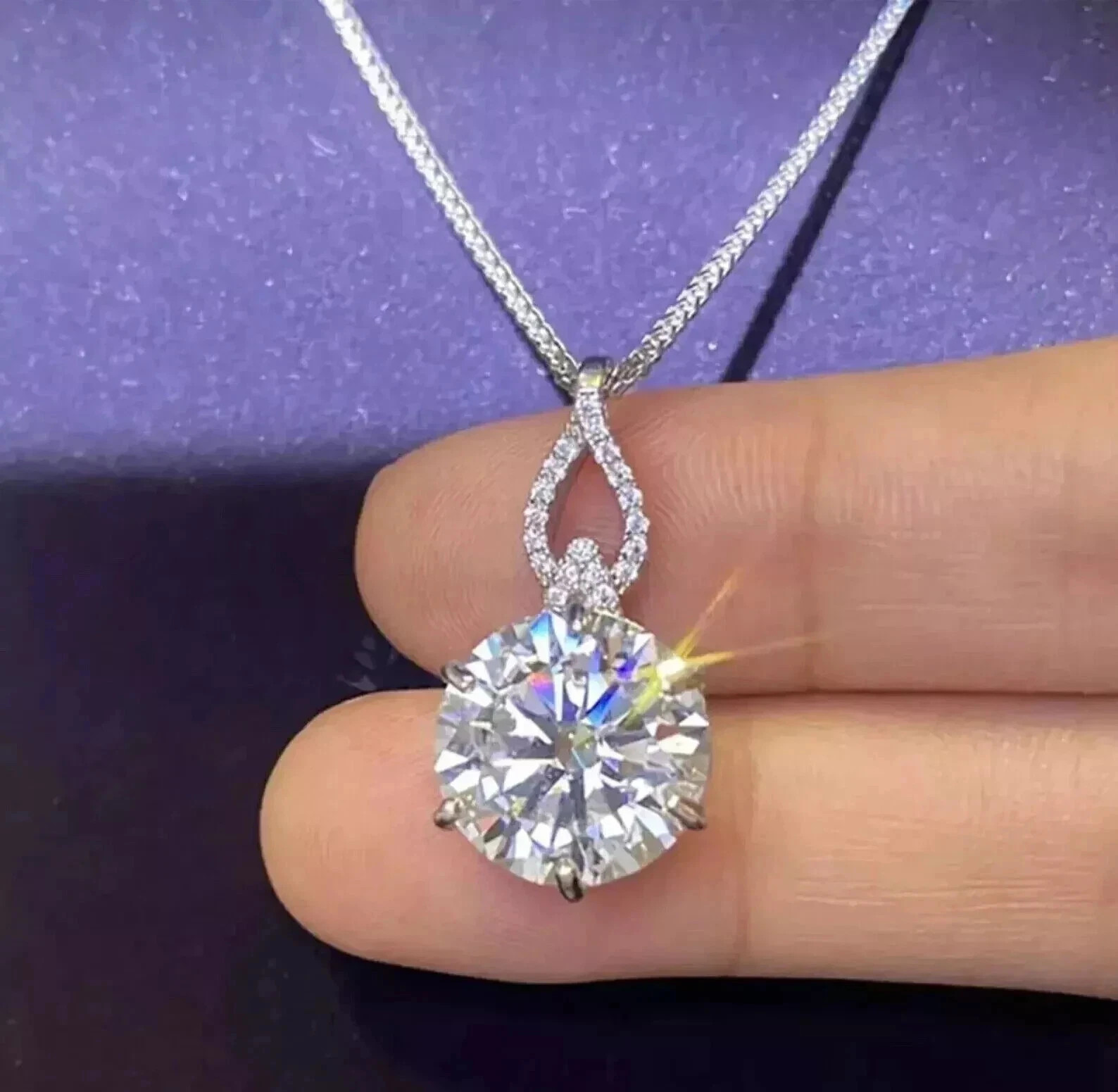 3.2CT Round Cut Lab Created Diamond Women’s Chain Pendant 14k White Gold Finish