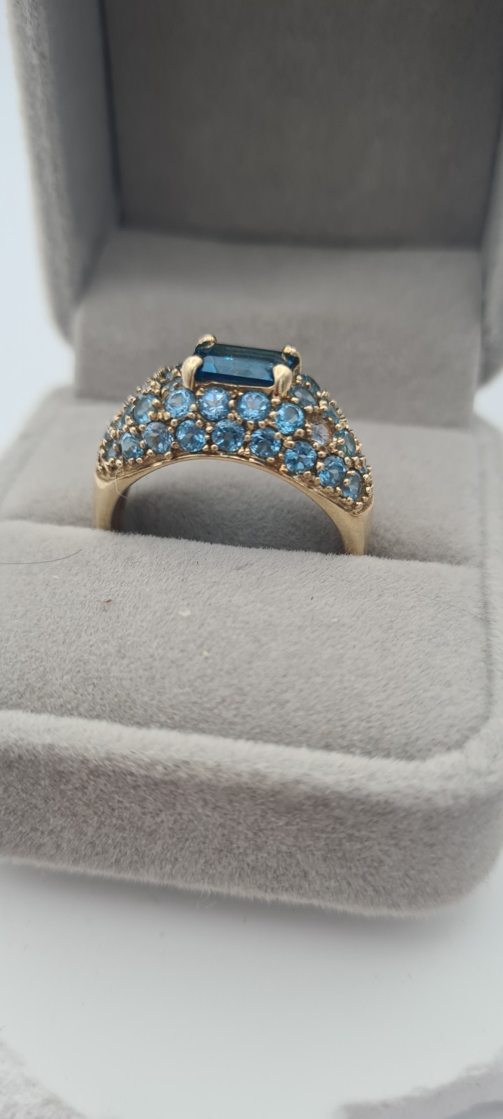 Elegant 375 Yellow Gold Blue Topaz Trim Ring