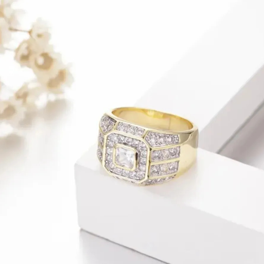 Hip Hop Rock Ring Men Women Luxury Gold Color Zinc Alloy Rhinestone Zircon