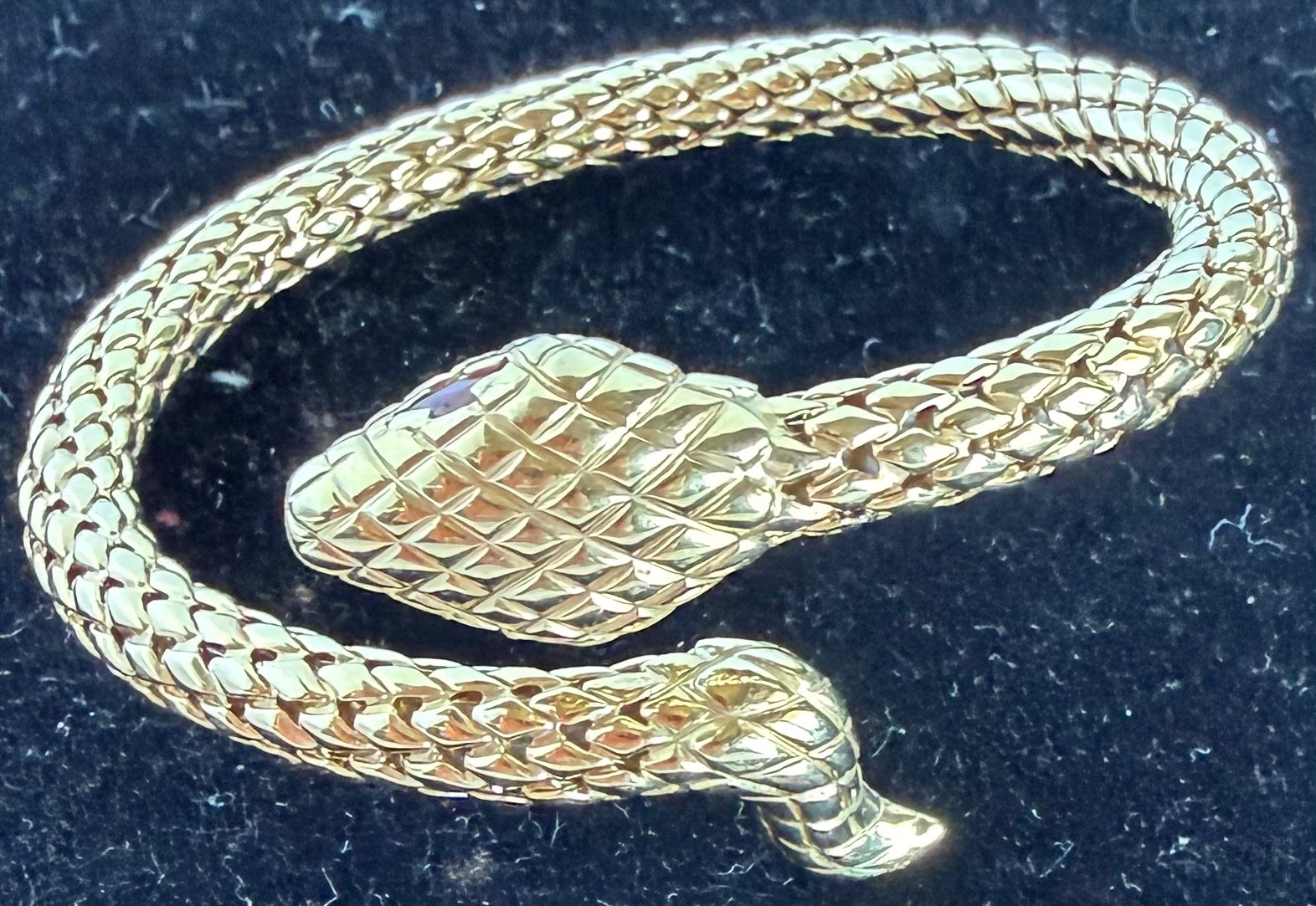 14K Snake Bypass Bangle Bracelet with Ruby Eyes – Made in Italy