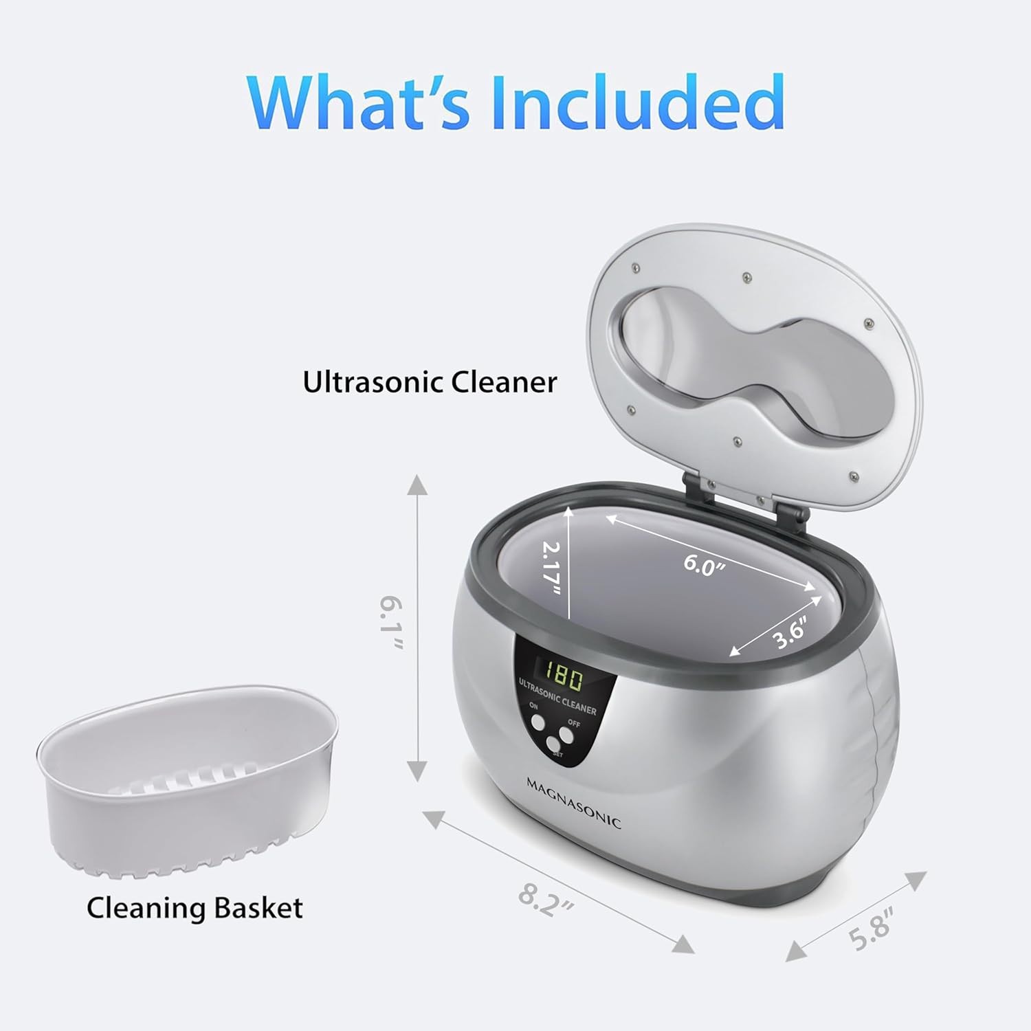 Magnasonic Ultrasonic Cleaner – Digital Timer, 5 Modes, 20oz Tank