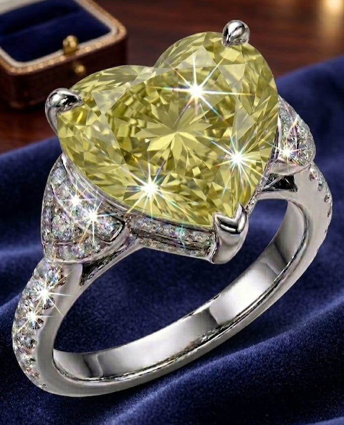8.00 Ct Certified Heart Shape Yellowish Green Natural Diamond Engagement Ring