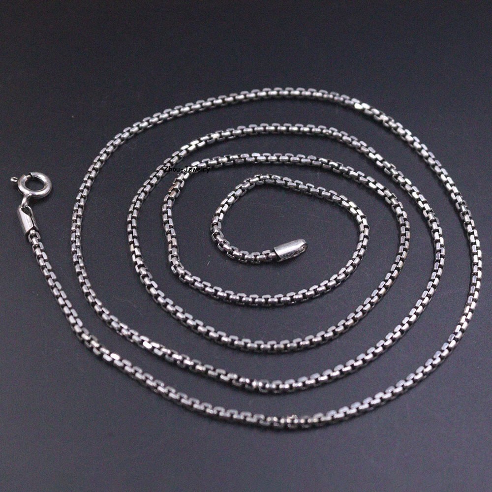 Real Pure S925 Sterling Silver Chain 2mm Solid Box Link Necklace 11-12g 25.6inch