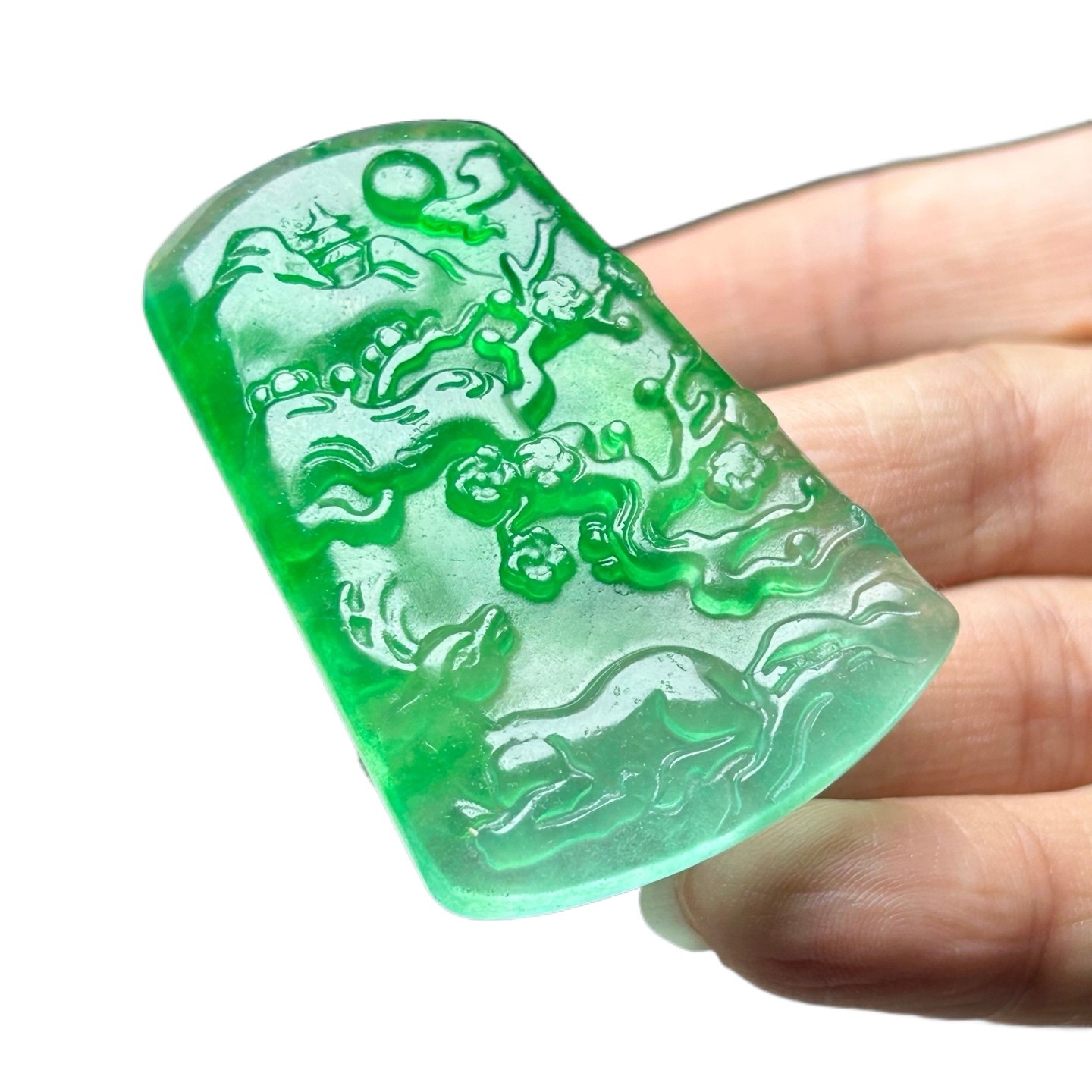 Nature ice Burmese Jade Jadeite carved sika deer lucky amulet Pendant&Necklaces