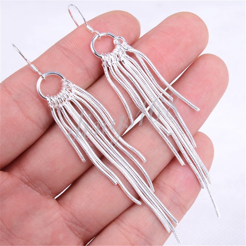 925 Sterling Silver Tarnish-Free 85mm Long Multi-Threader Dangle Earrings P457