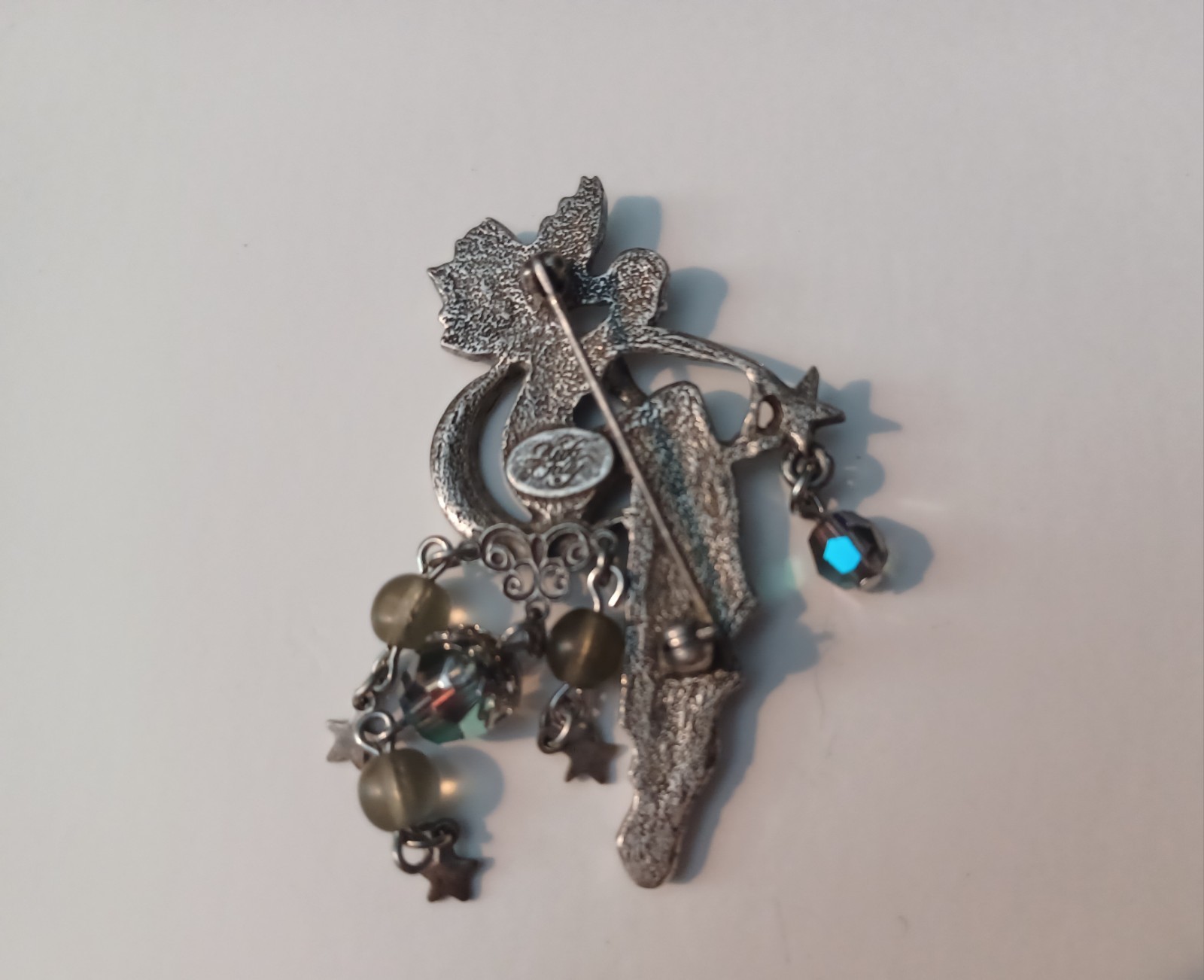 Kirks Folly Angel Fairy Floral Celestial Moon Stars Brooch Pin Crystal Vintage